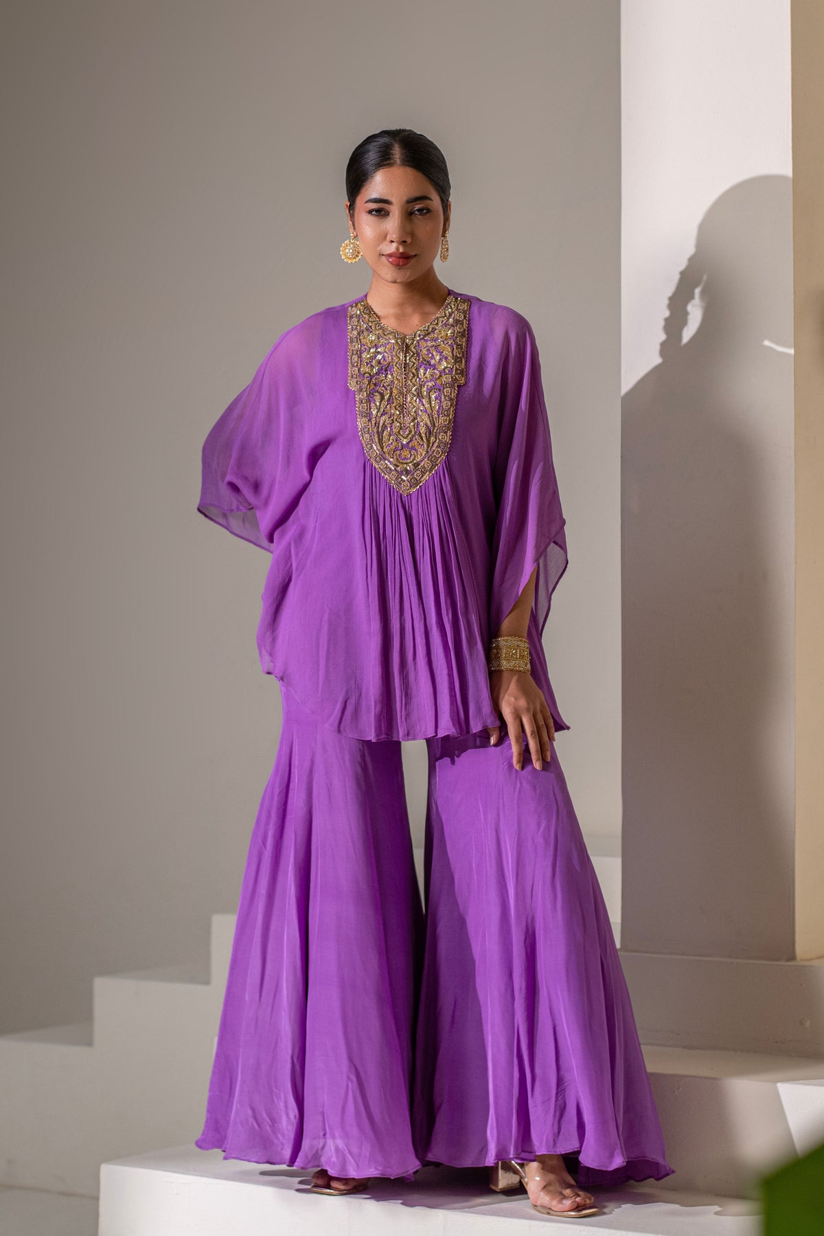 Purple  Kaftan Sharara Set