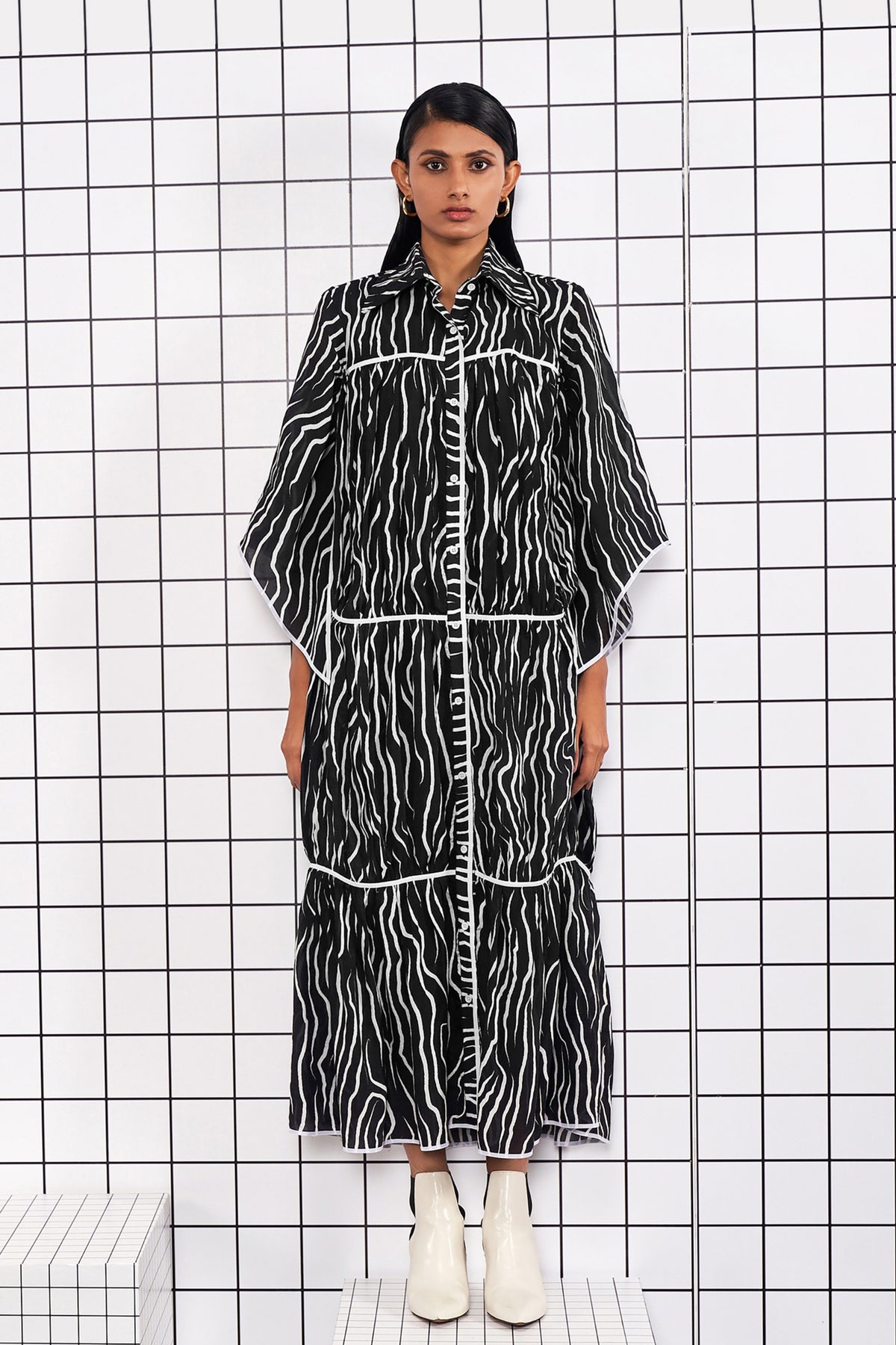 Wavy Print Shirt Dress