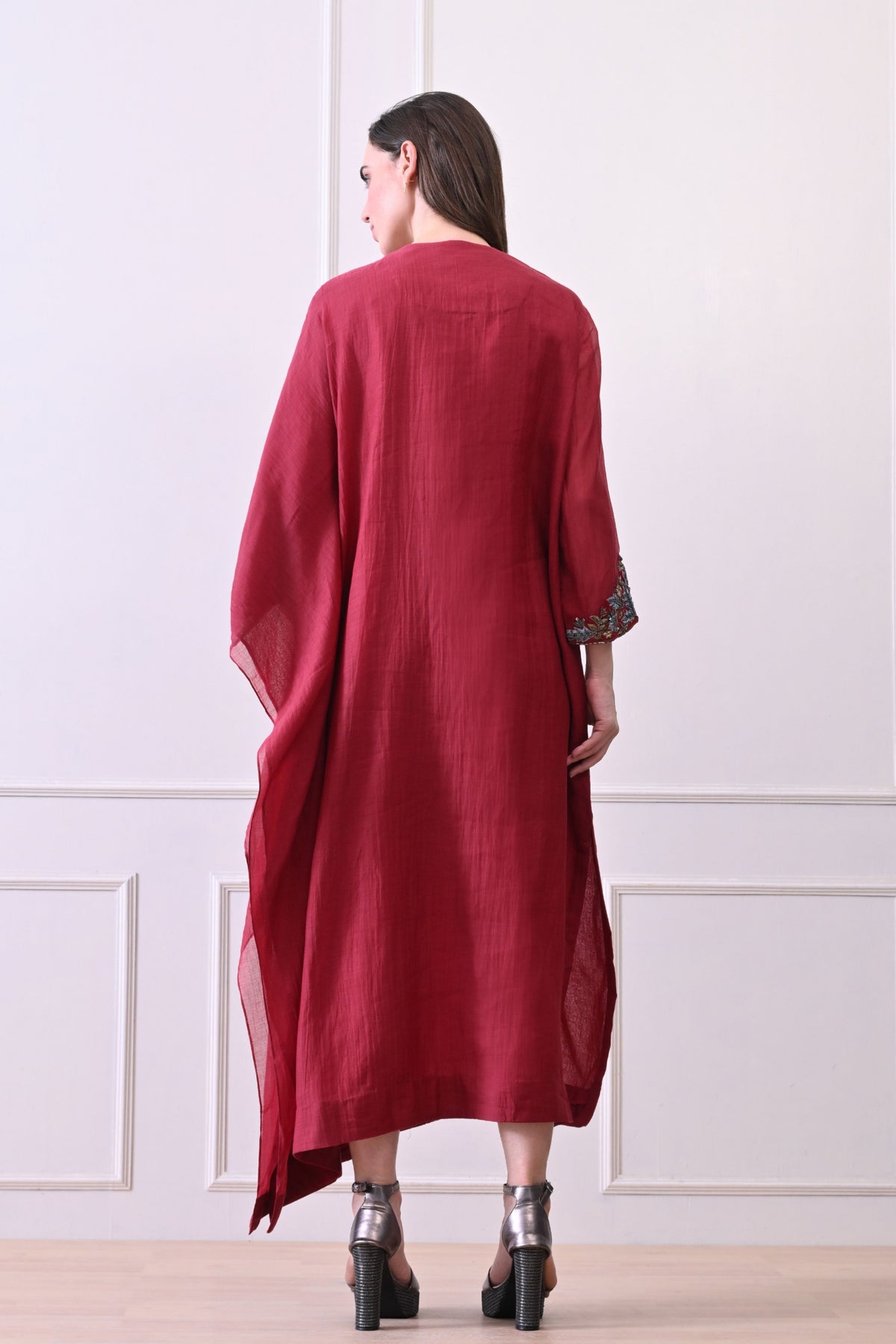 Maroon Zardozi Embroidered Kaftan