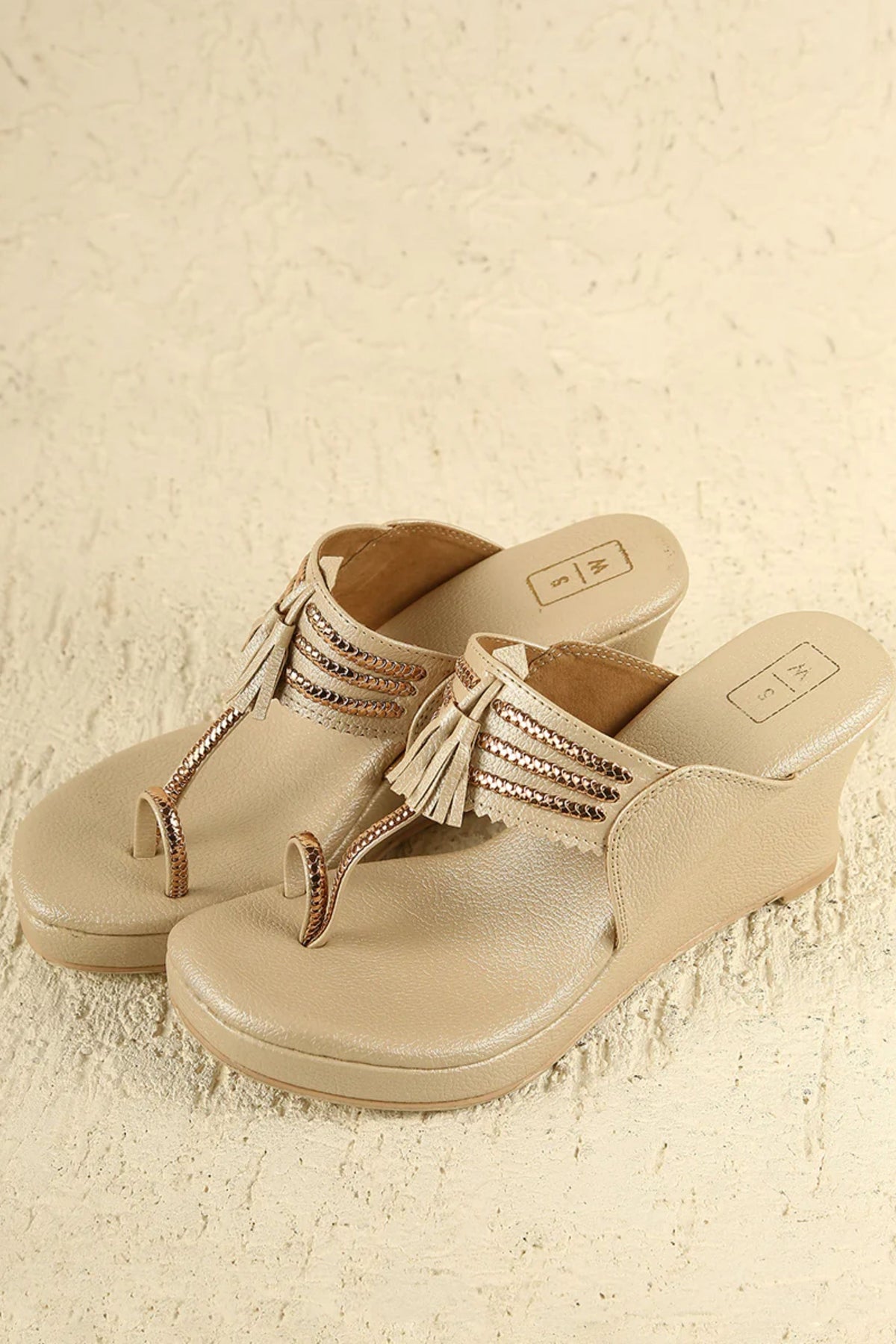 Deepika Champagne &amp; Rose Gold Wedges