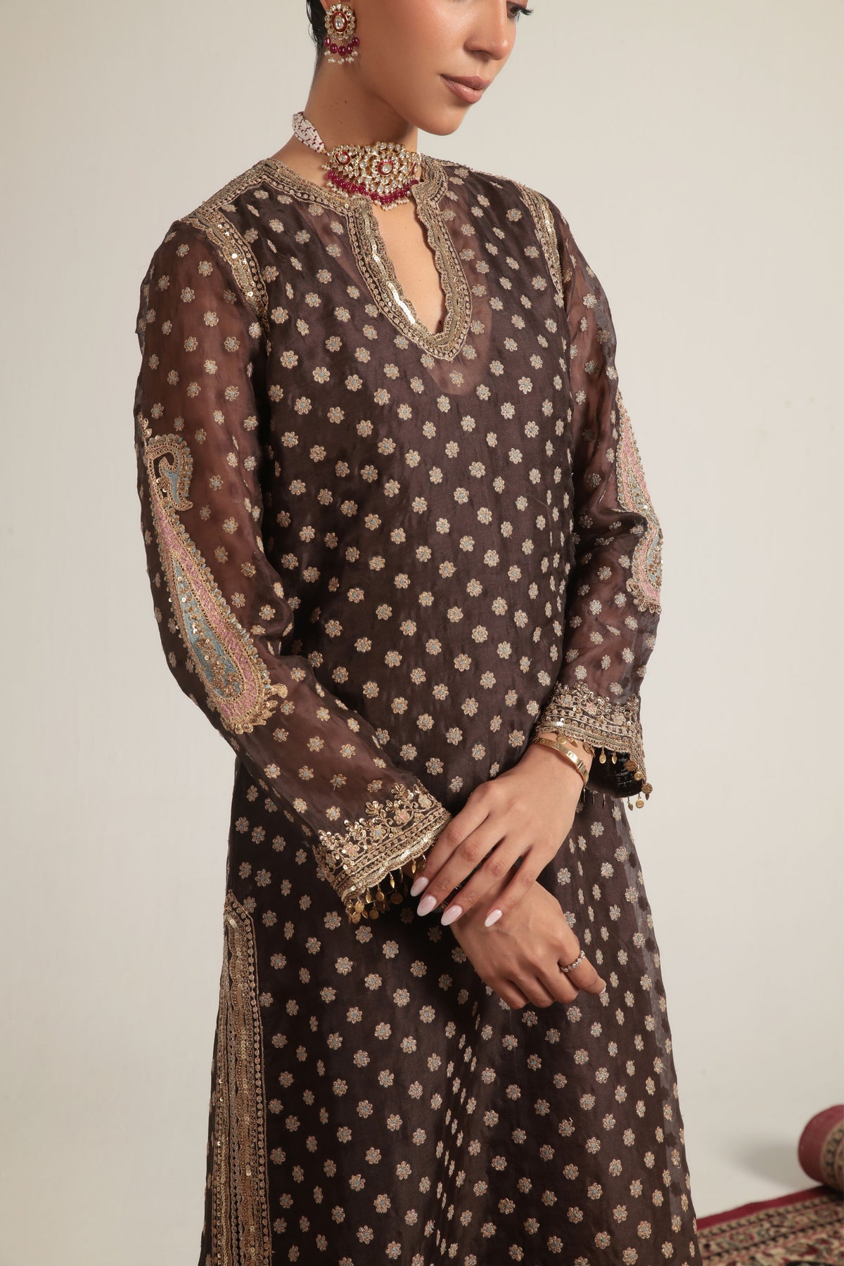 Brown Buti Kurta Set