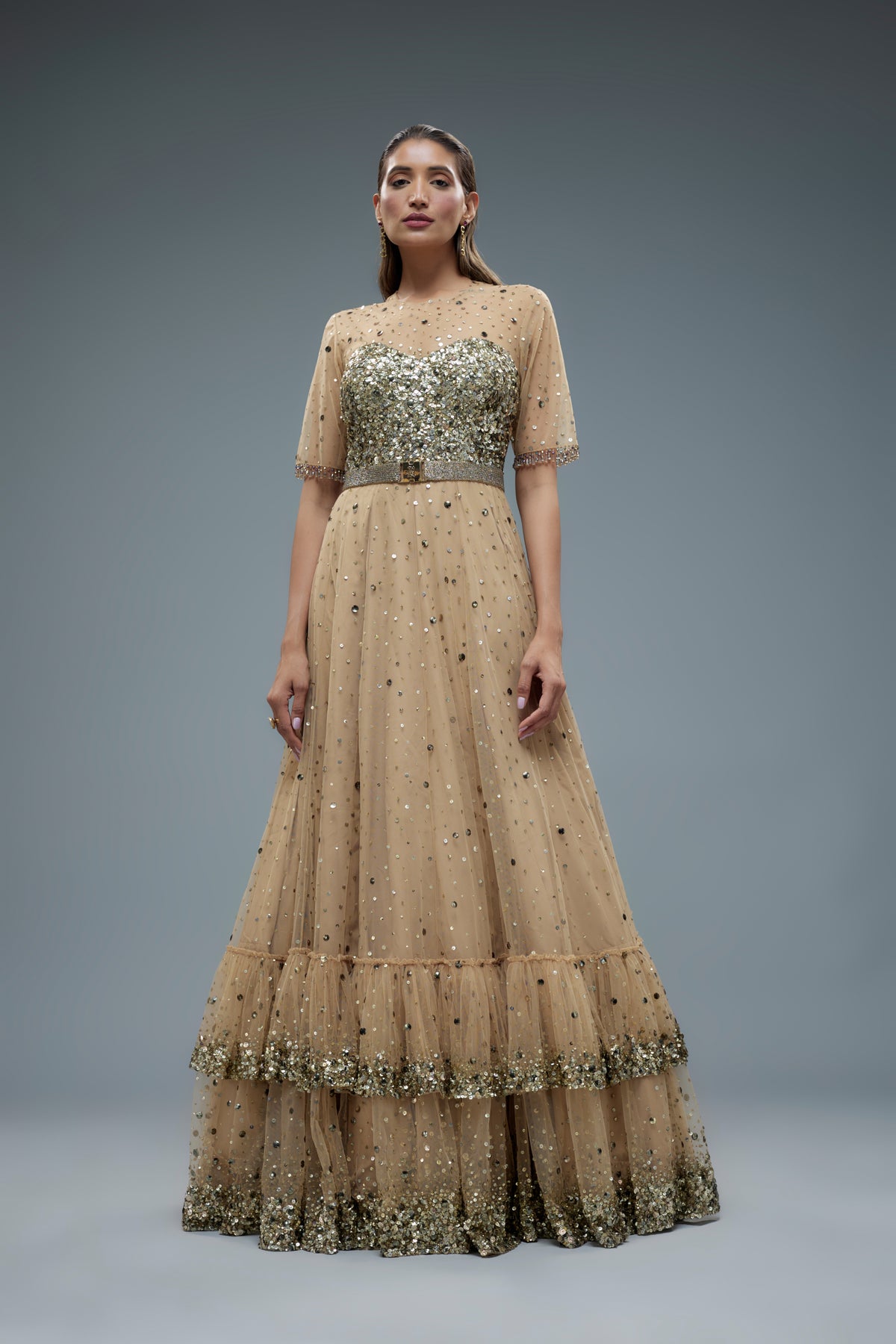 Multi Colour Flared Sequins Gown
