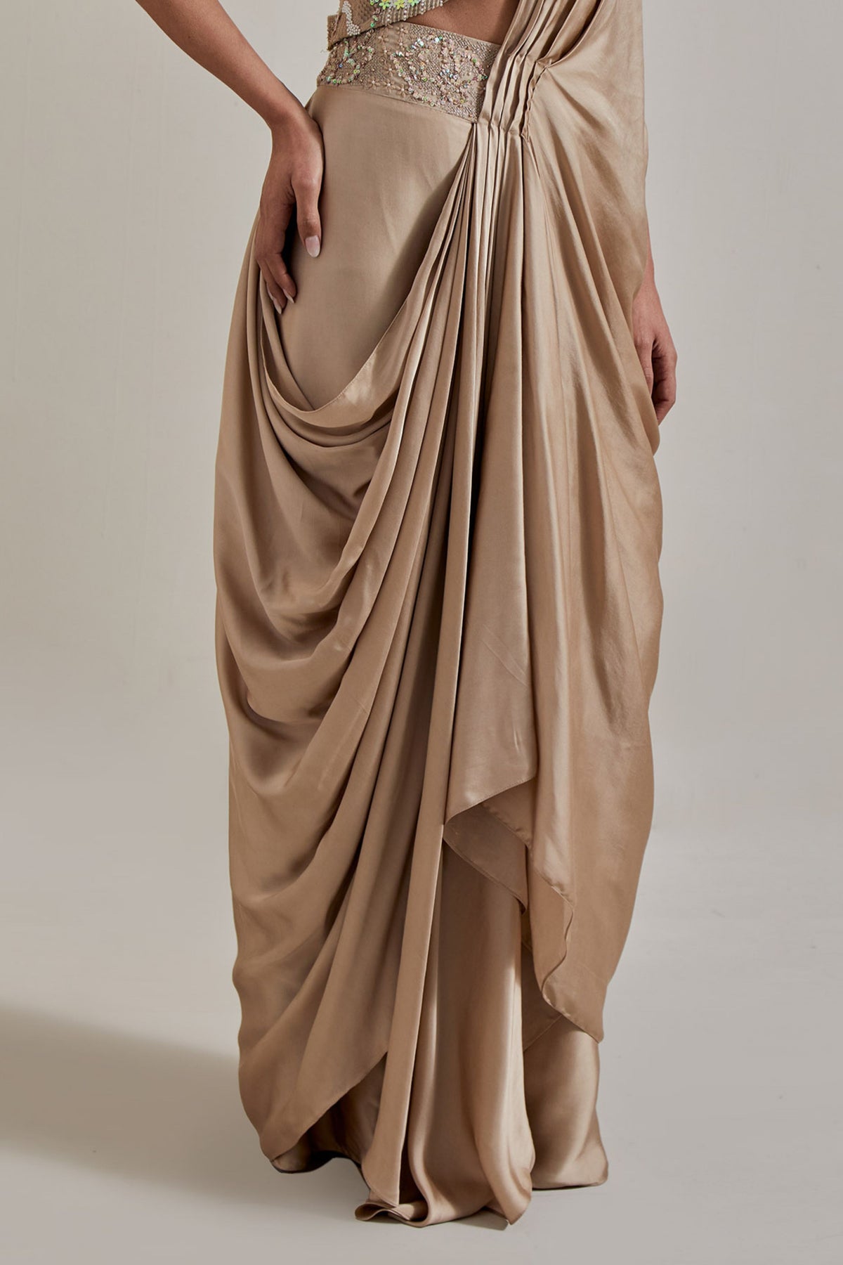 Champagne Drape Saree Set