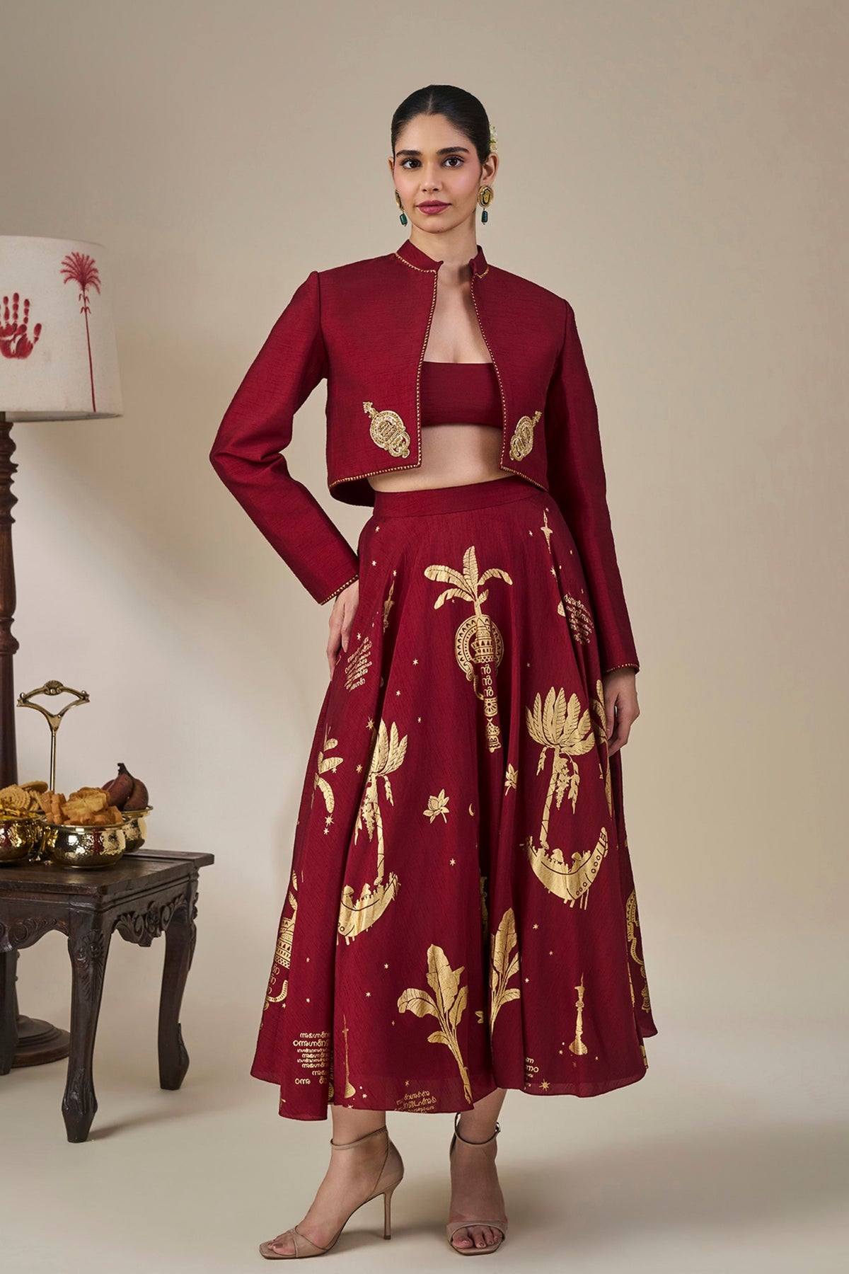 Cherry Malabar Masque Skirt Set