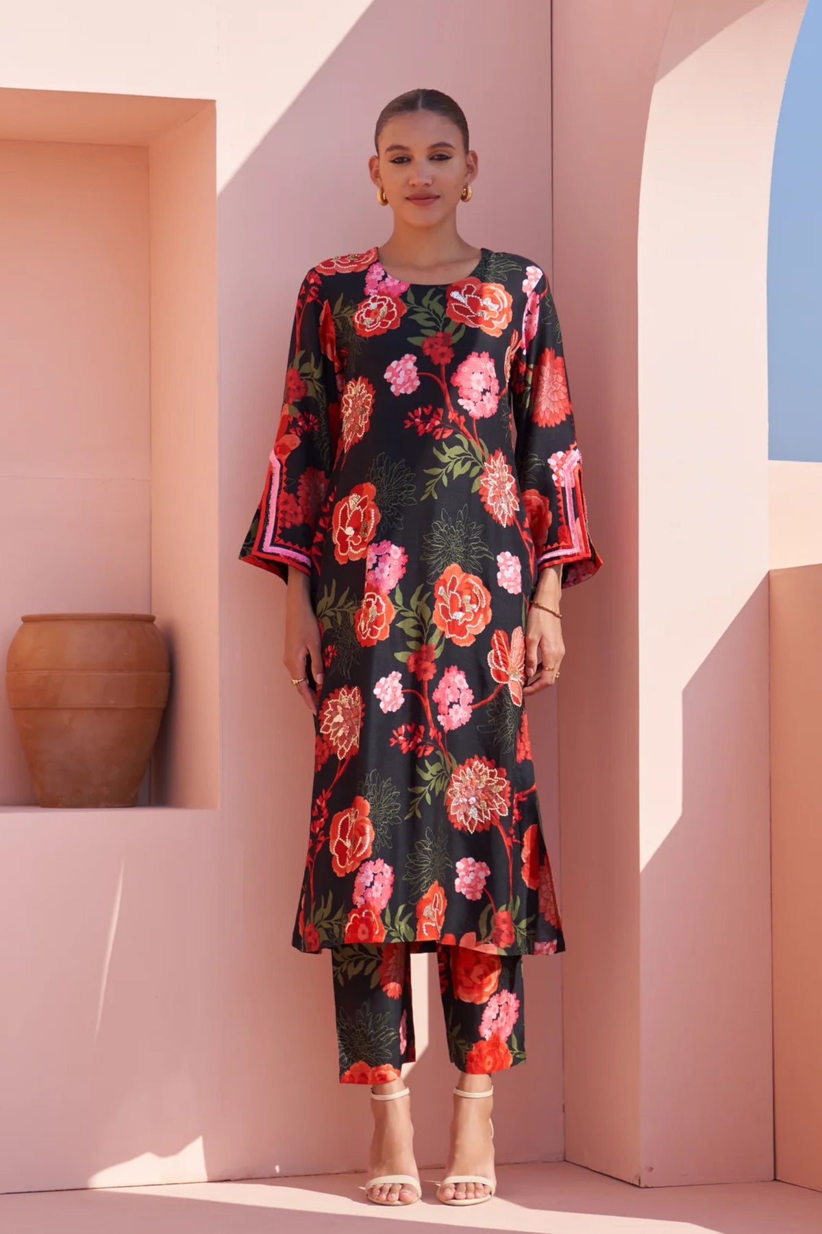 Black Moroccan Jaal Kurta Set