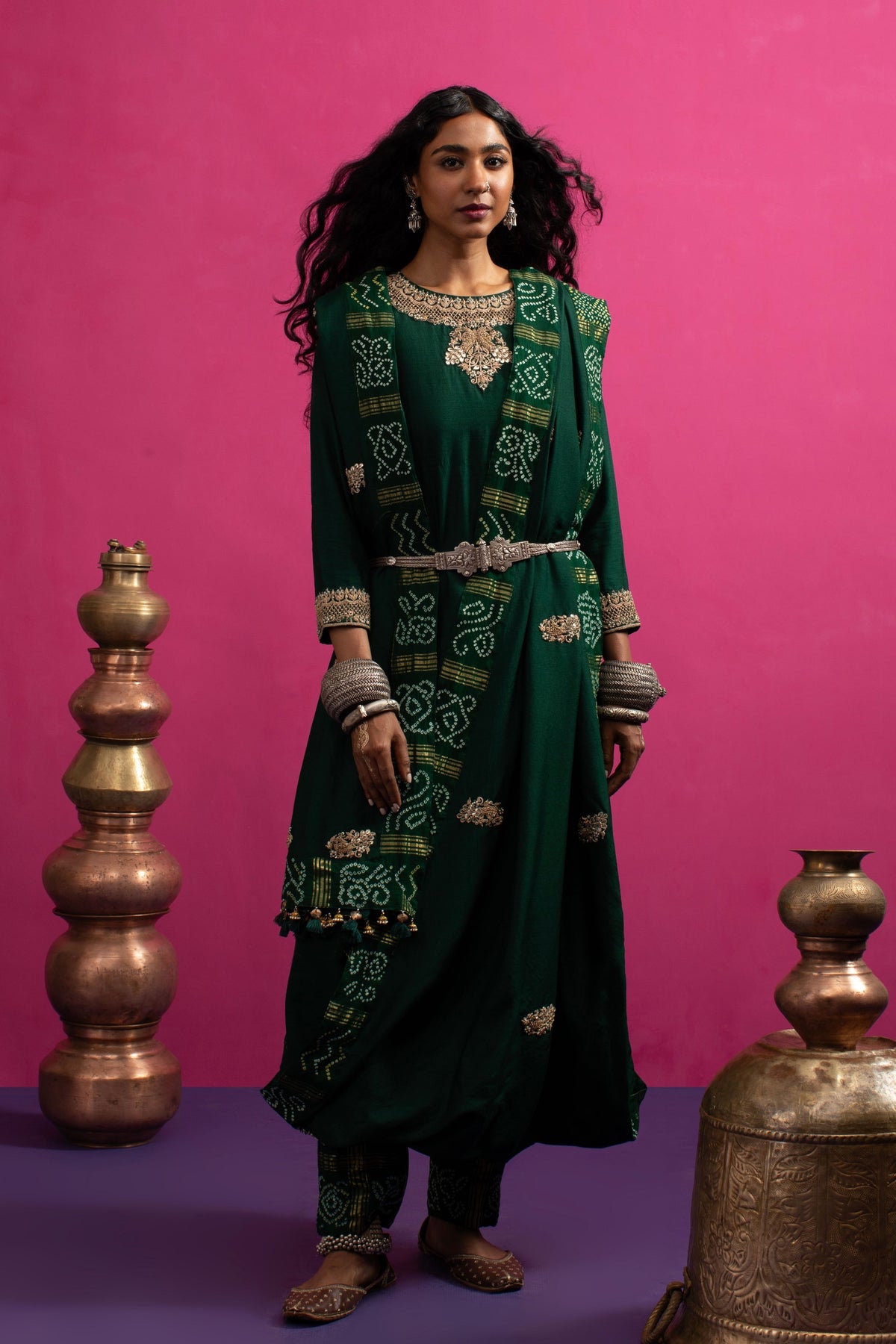 Moonga Green Kurta Set