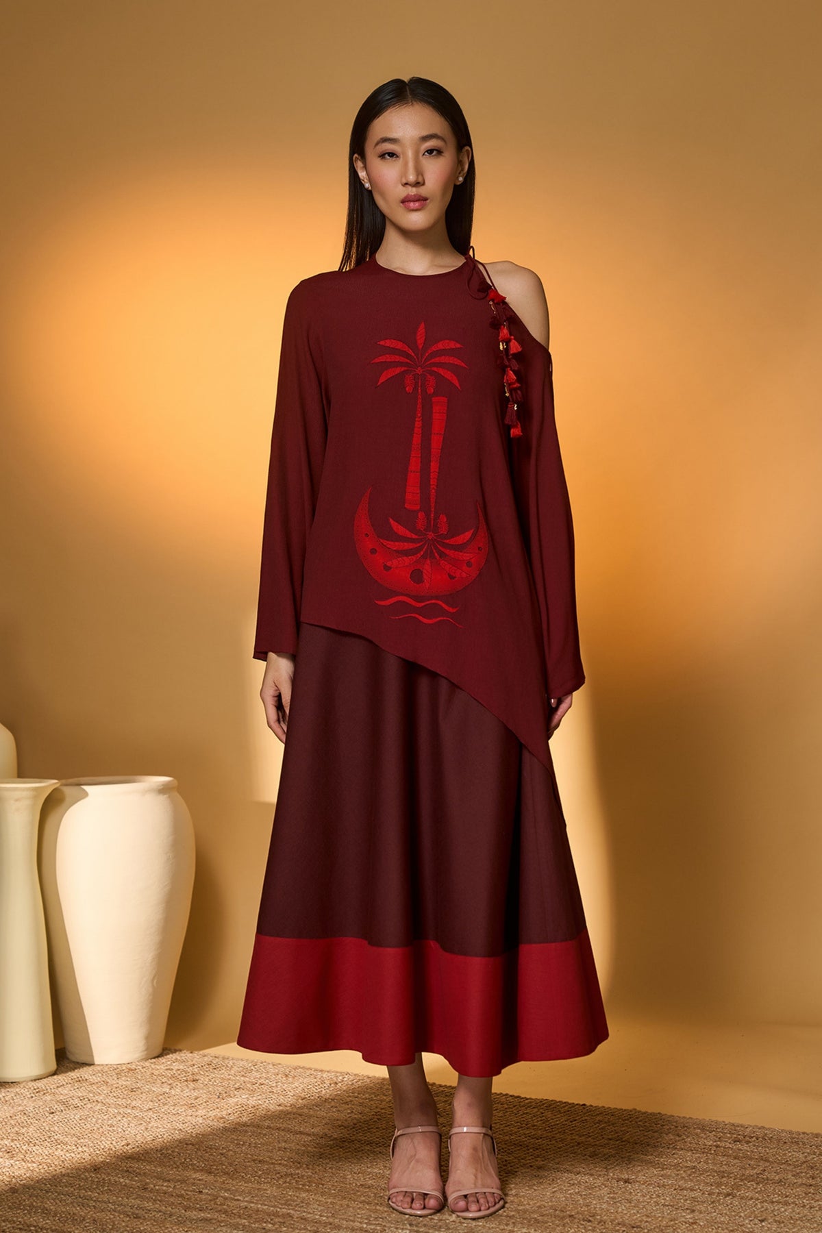 Maroon Lunar Lagoon Skirt Set