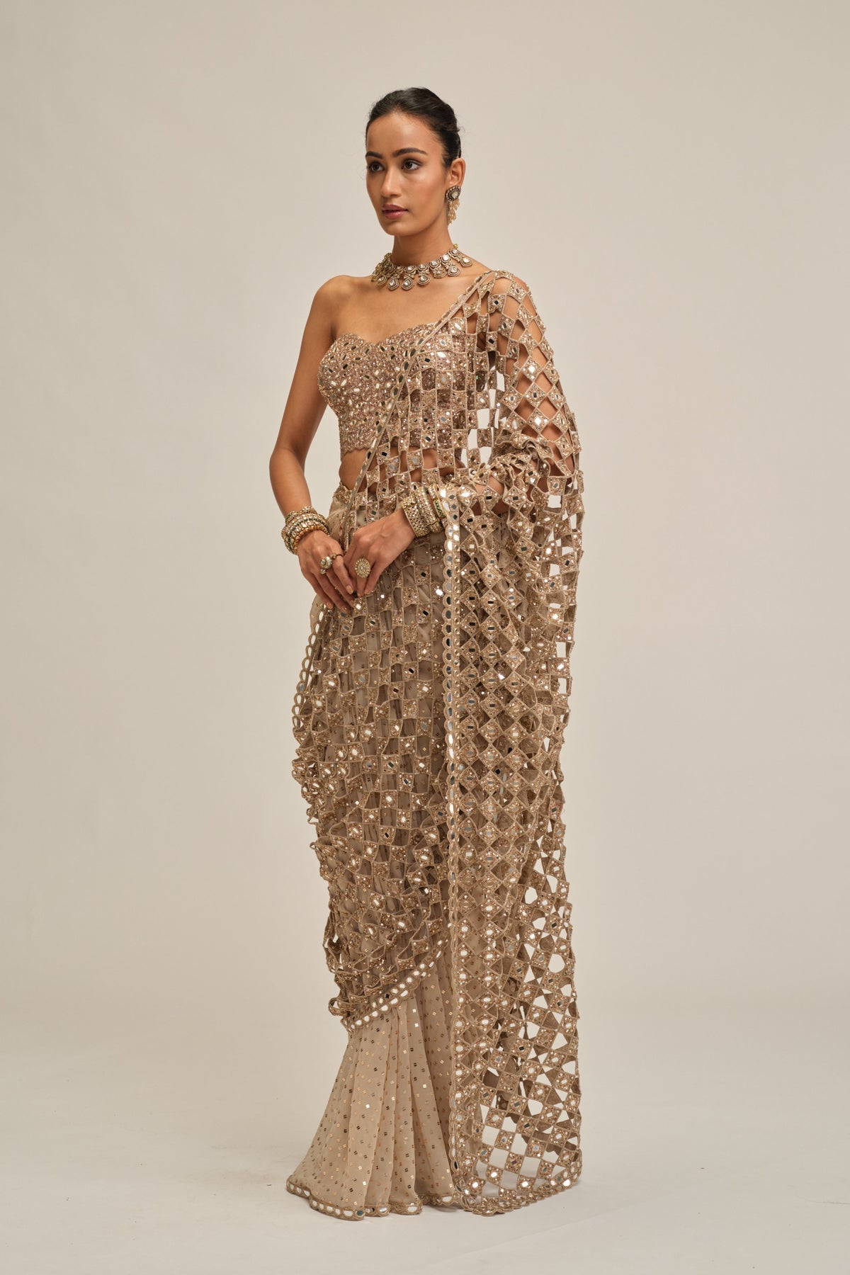 Modern Beige Saree Set
