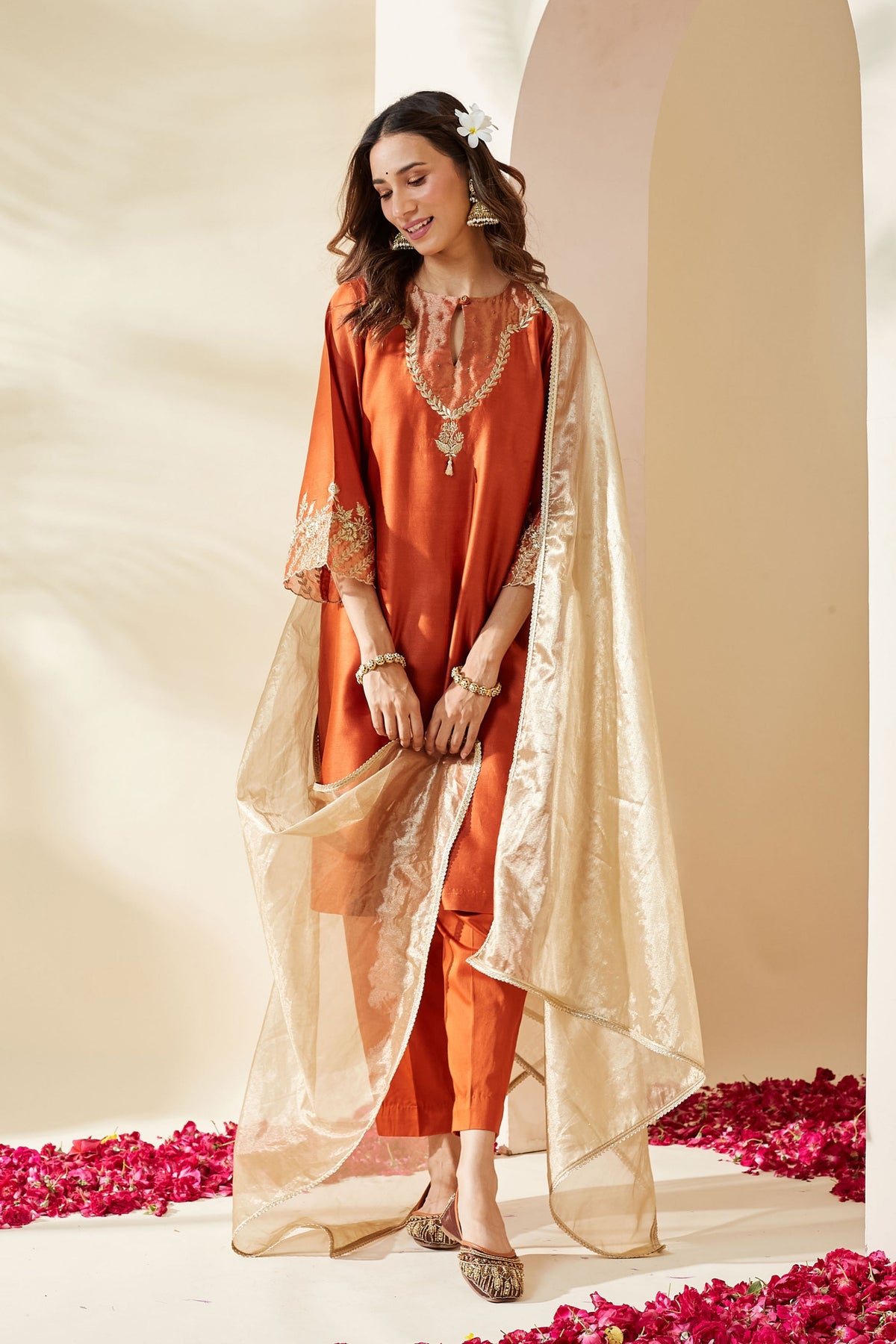 Orange Chanderi Svara Kurta Set