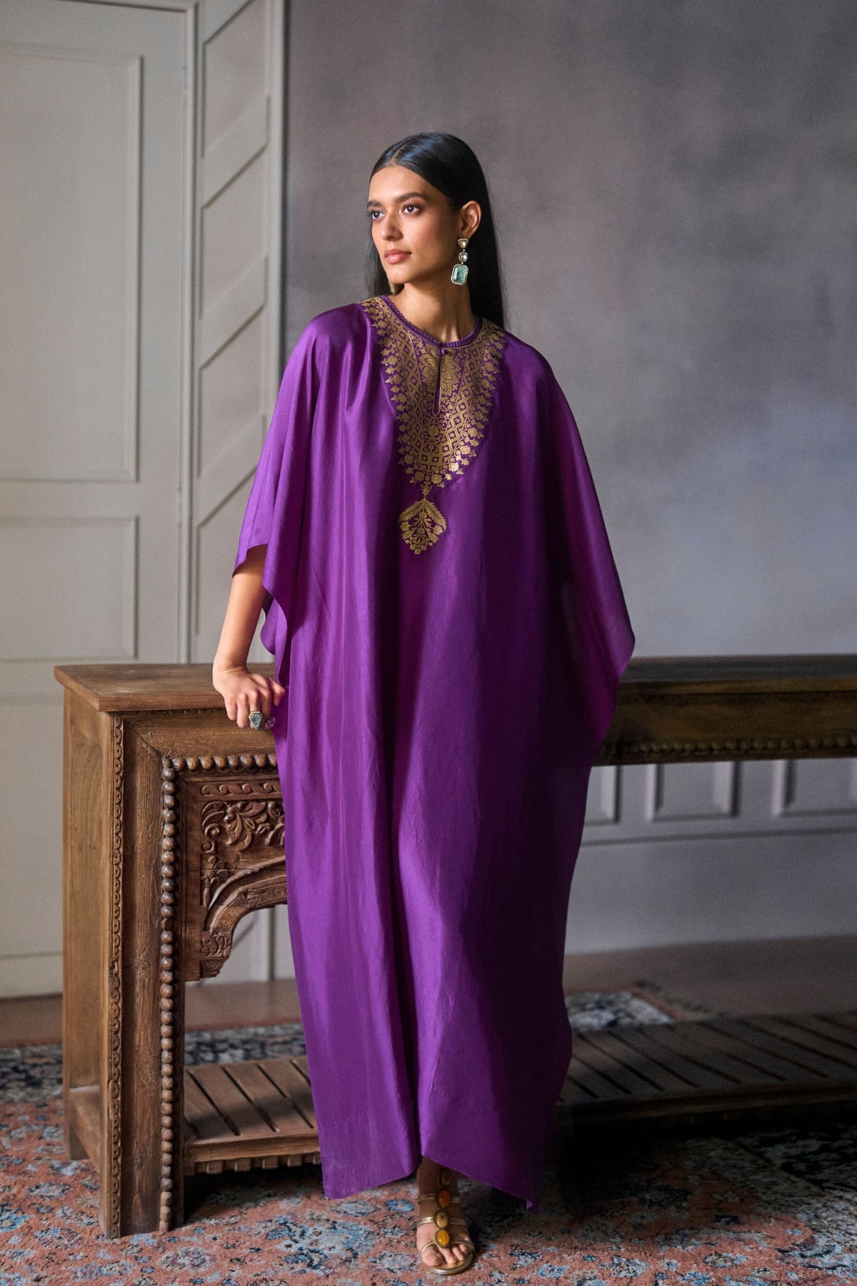 Banarasi Puple Patch Kaftan