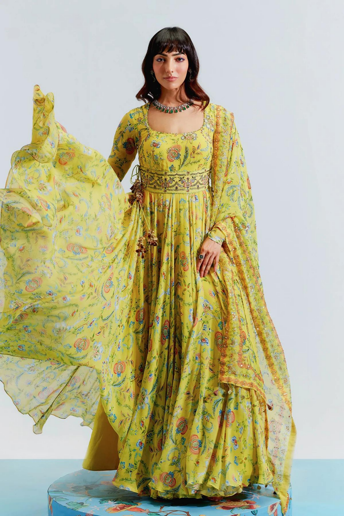 Haina Yellow Embroidered Anarkali Set