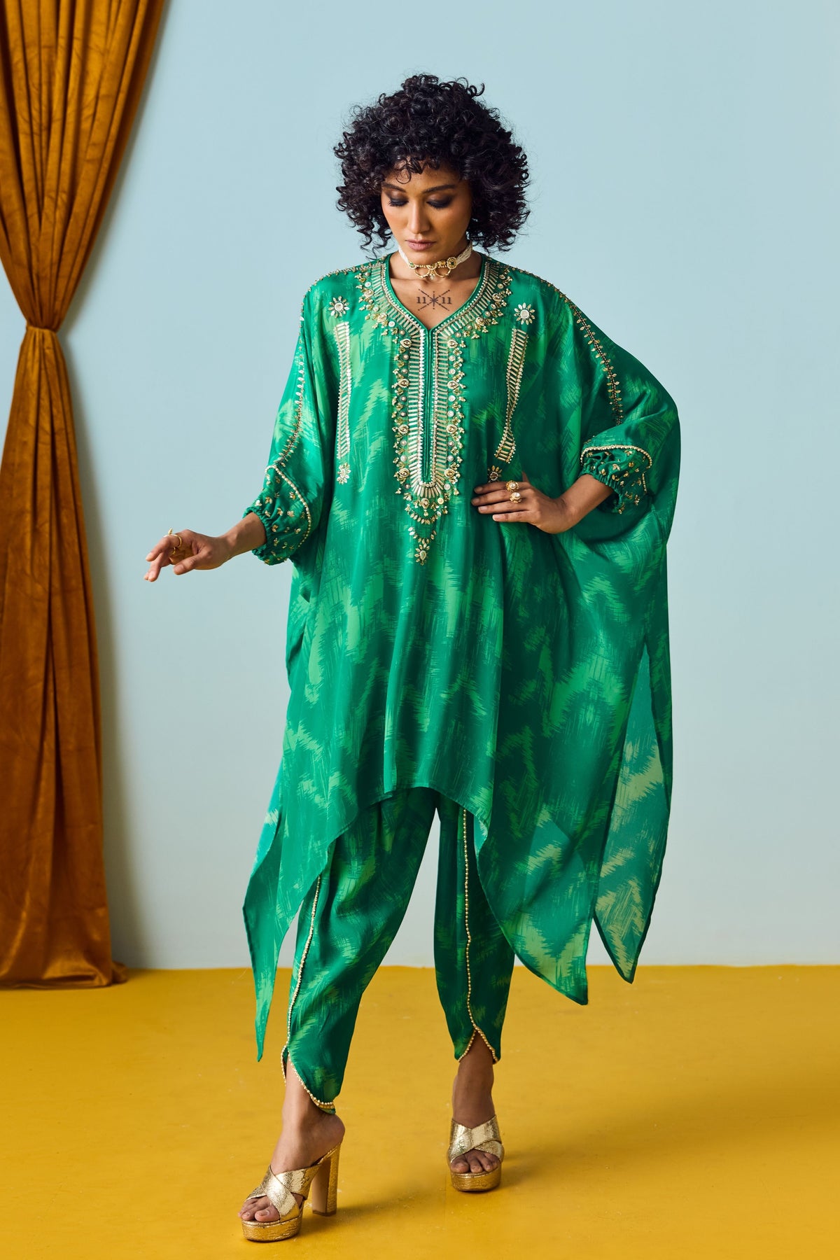 Raso Coral Green Tunic Set