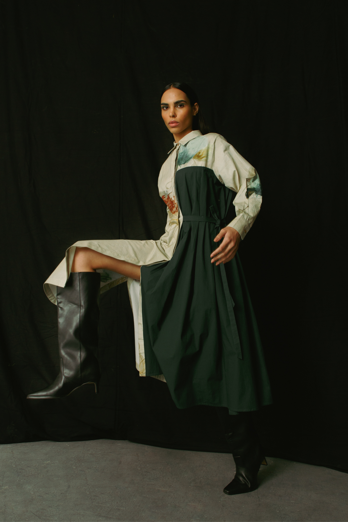 X-ray pleat panel dress
