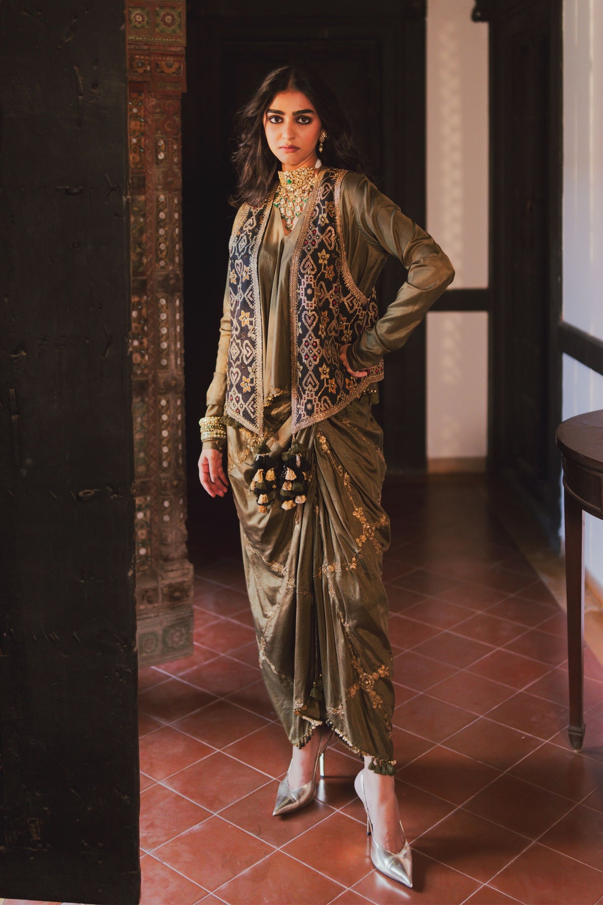 Akansha Black-olive Skirt Set
