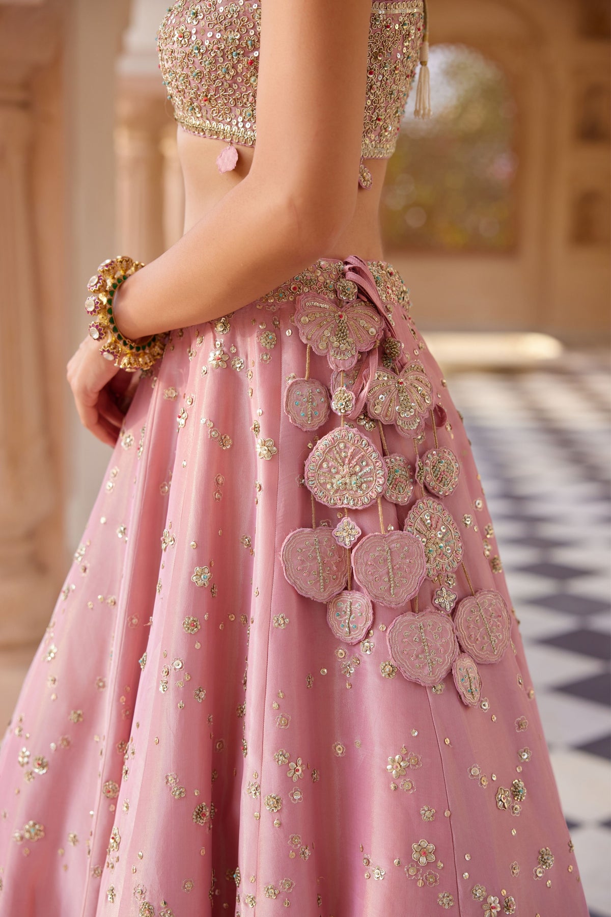 Pink Embroidered Lehenga Set