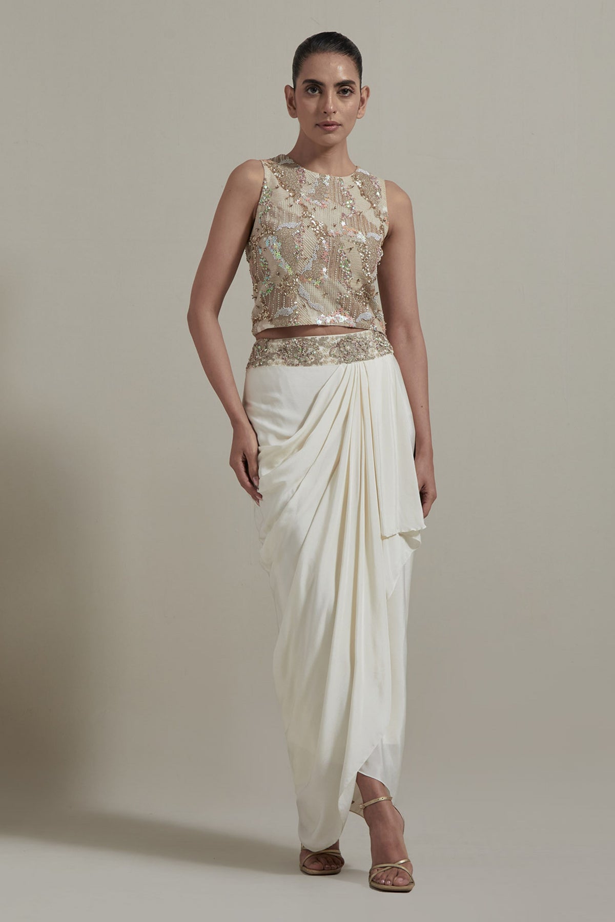 Ivory Embellished Drape Skirt Set