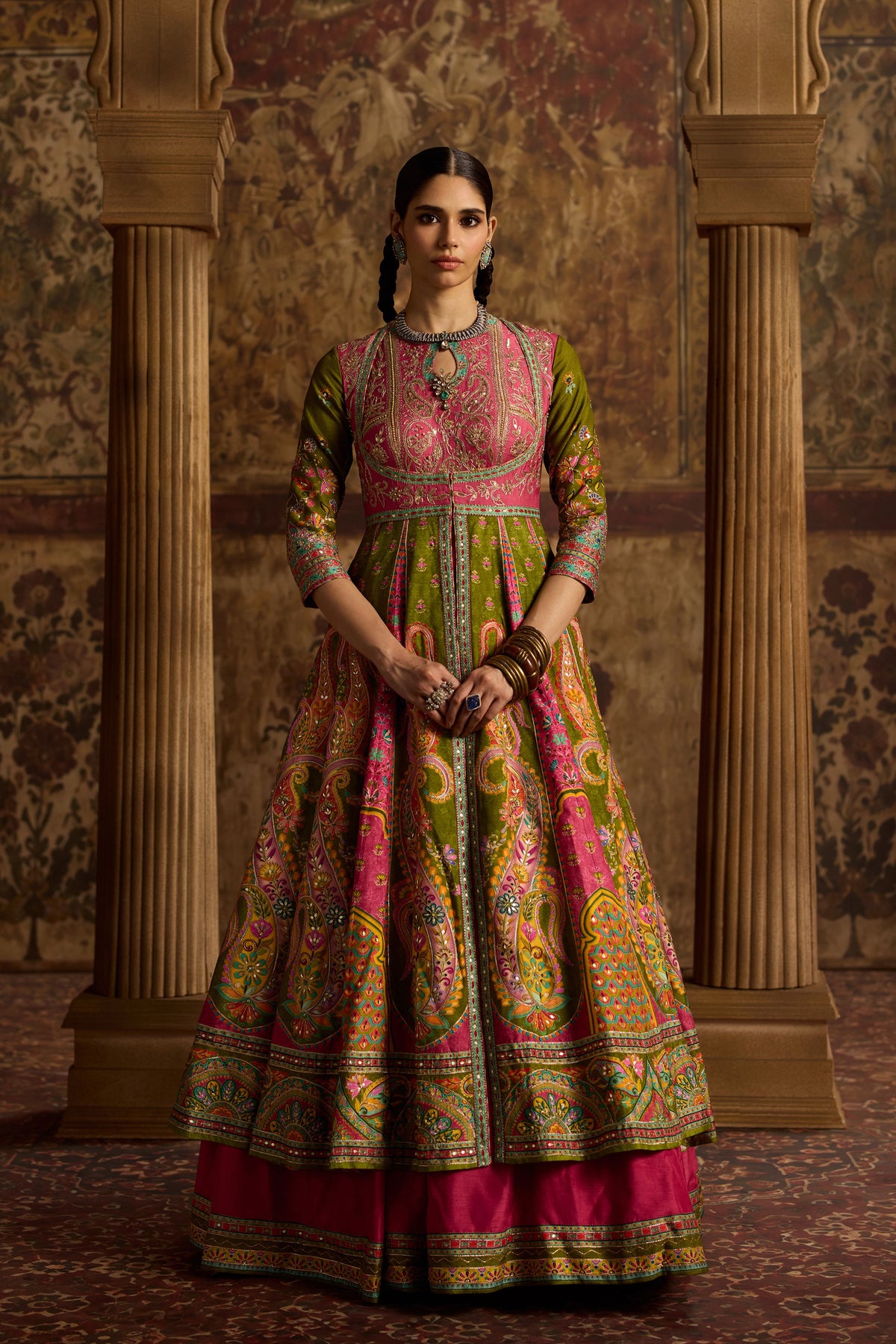 Taroob Olive Green Anarkali Set