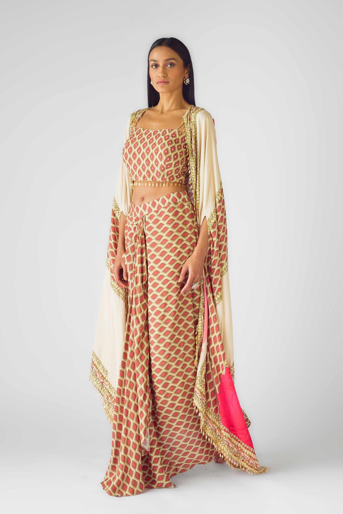 Ivory Muslin Embroidered Cape Set