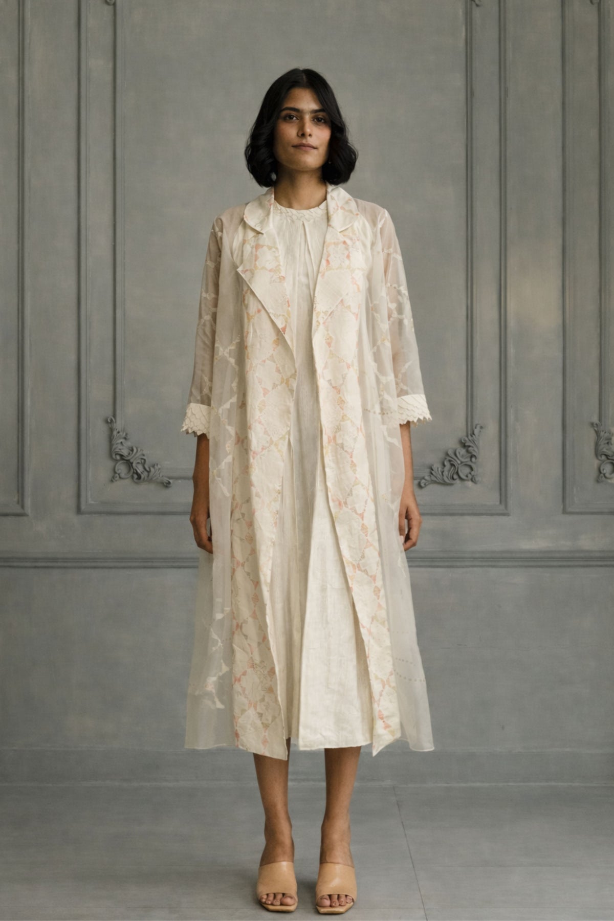 Ivory Appliqué Organza Dress
