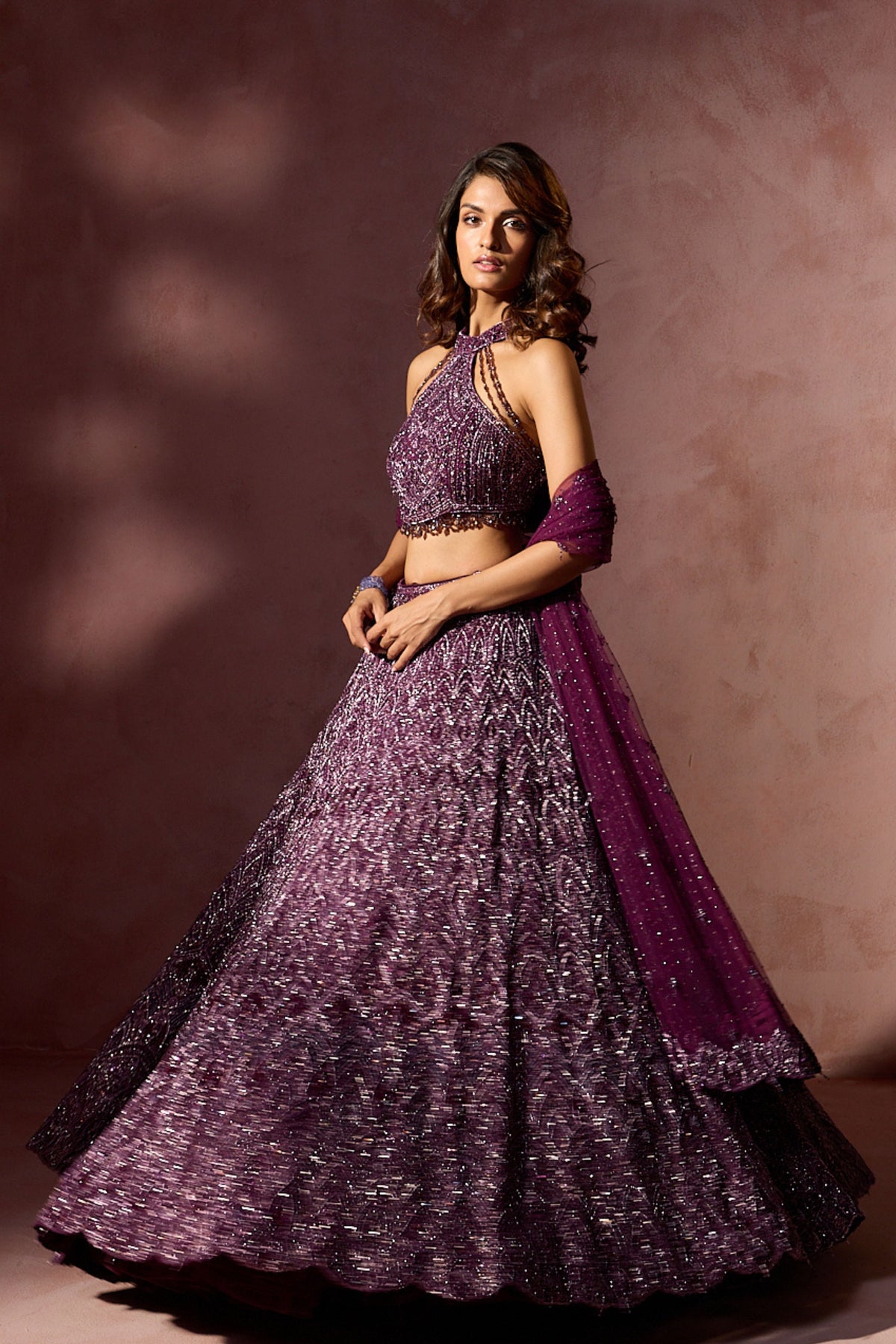 Wine Halter Lehenga Set