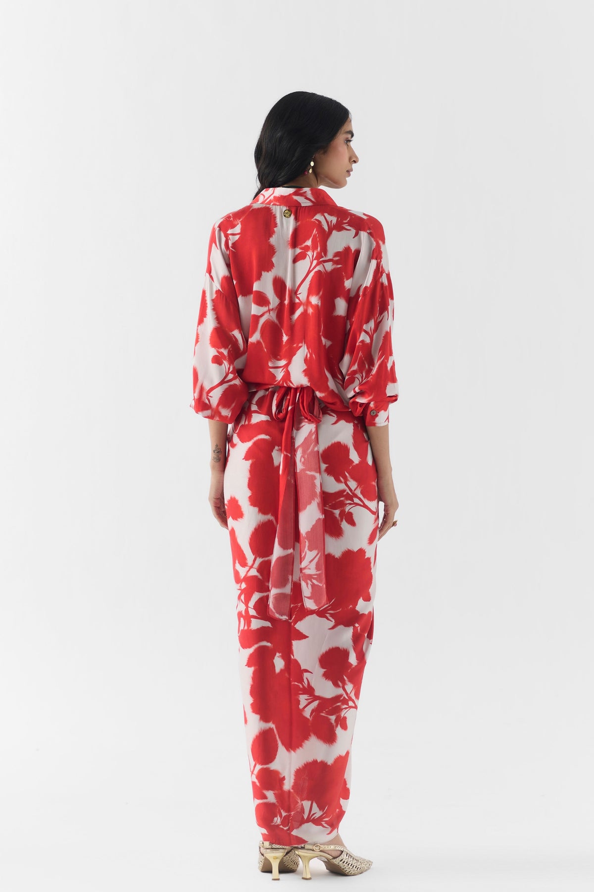 Red Ink Draped Shirt Dress