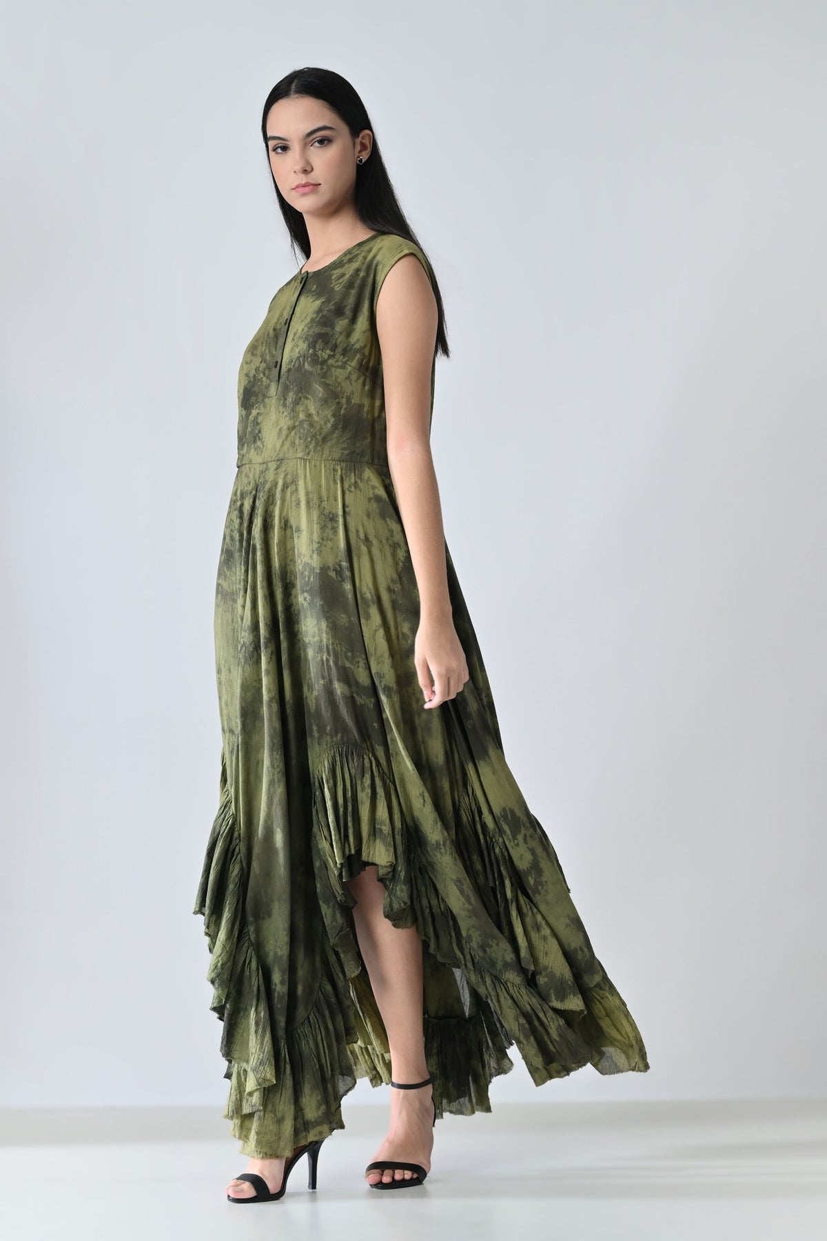 Olive Moss Garden Printed Dress