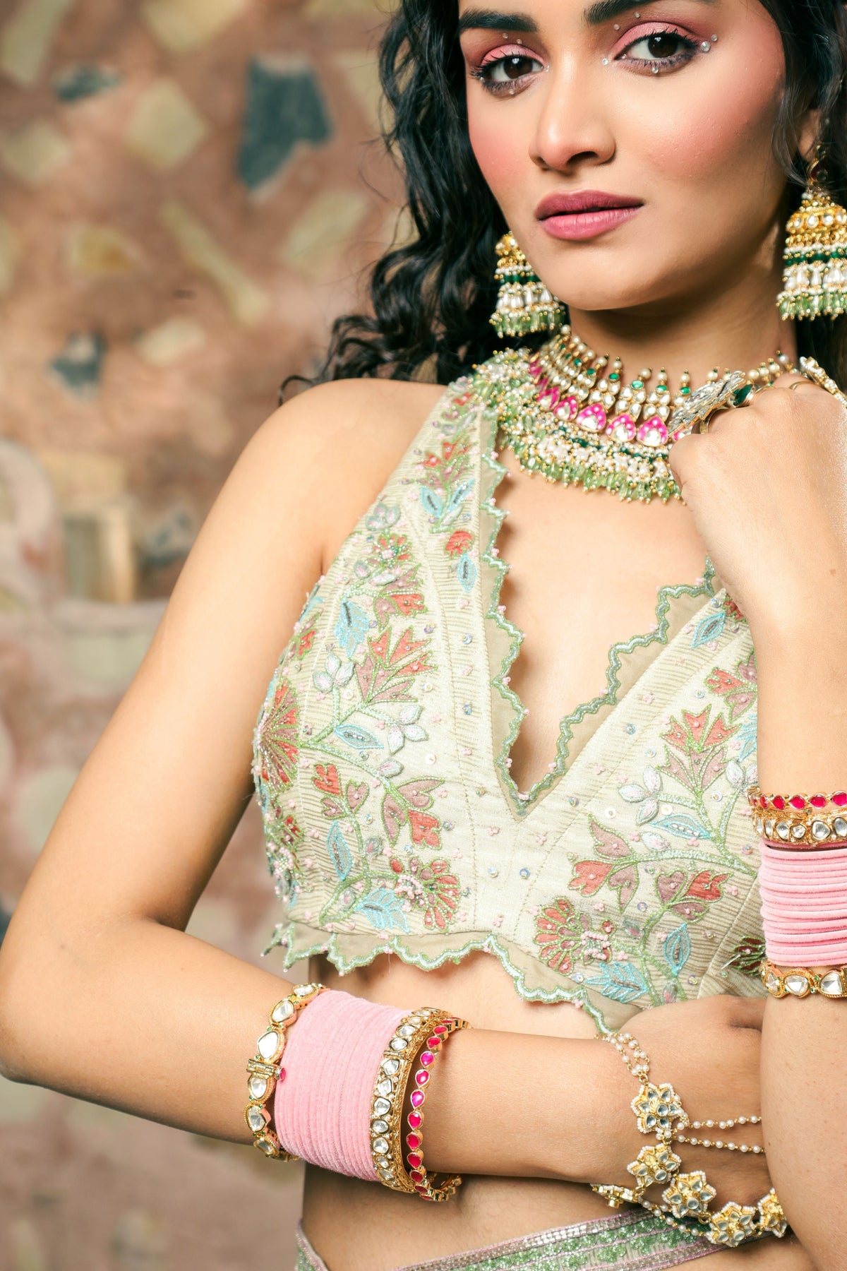 Spring Green and Melon Lehenga Set