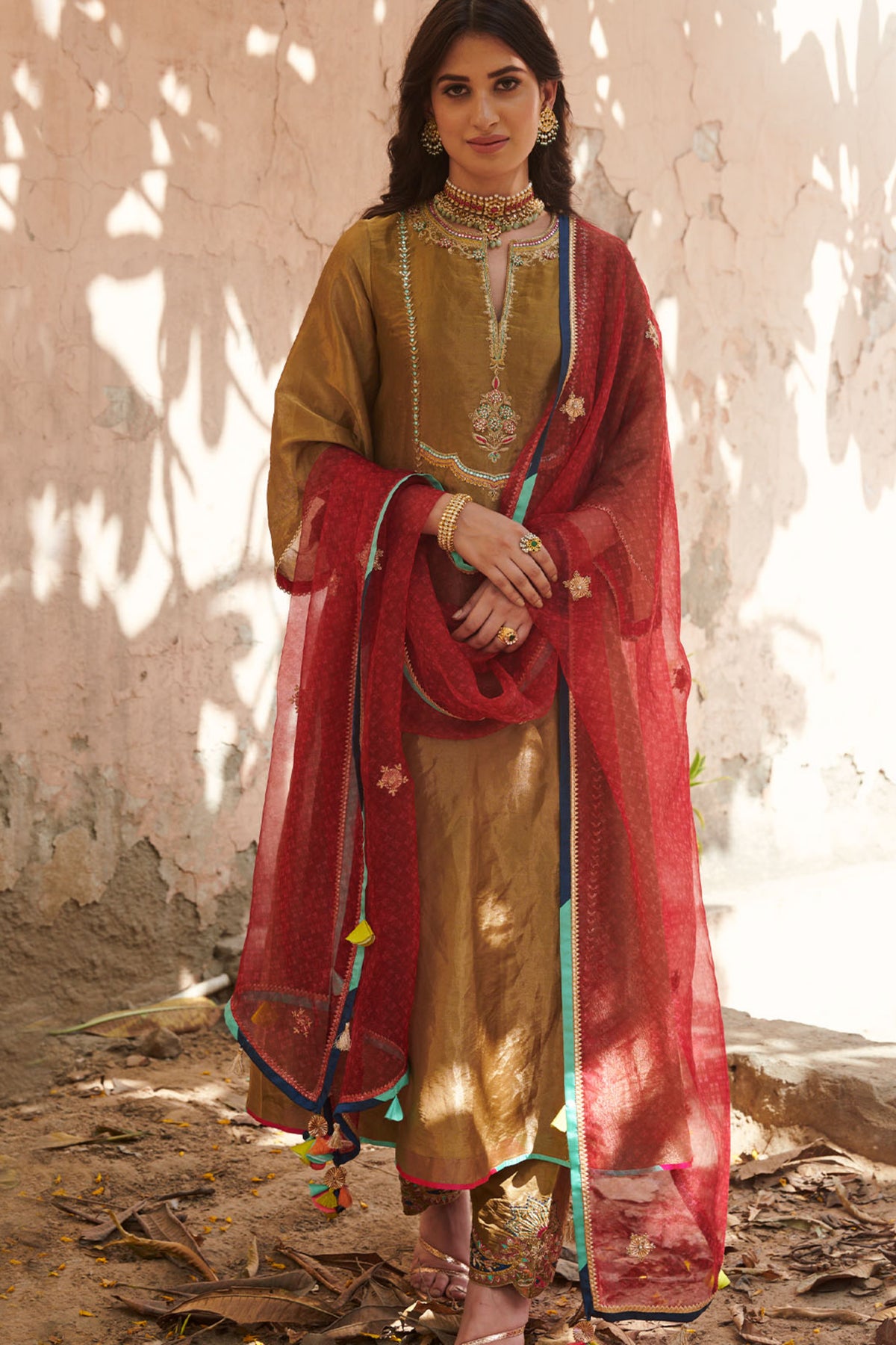 Zahra Golden A- Line Kurta  Set