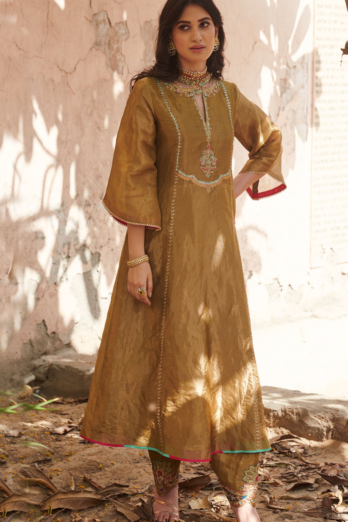 Zahra Golden A- Line Kurta  Set