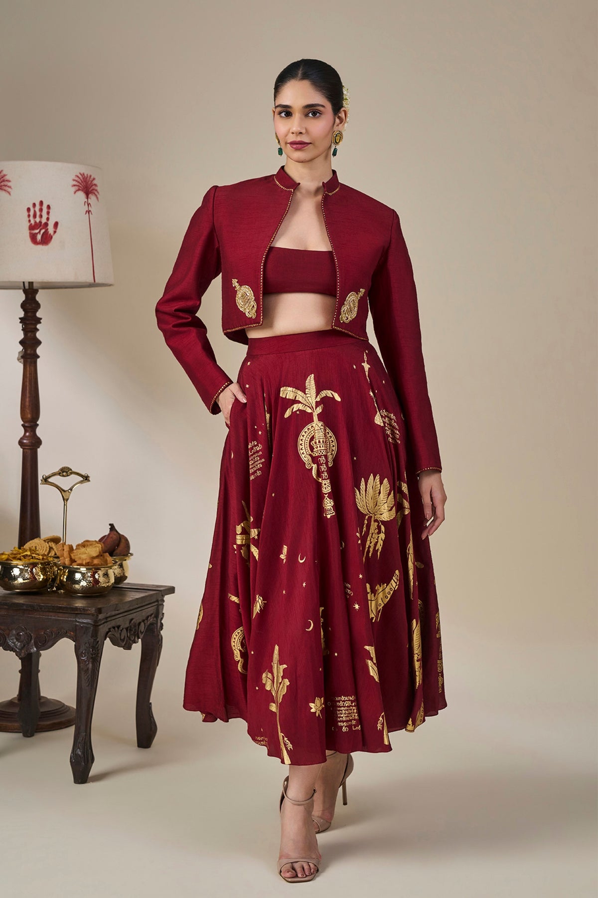 Cherry Malabar Masque Skirt Set