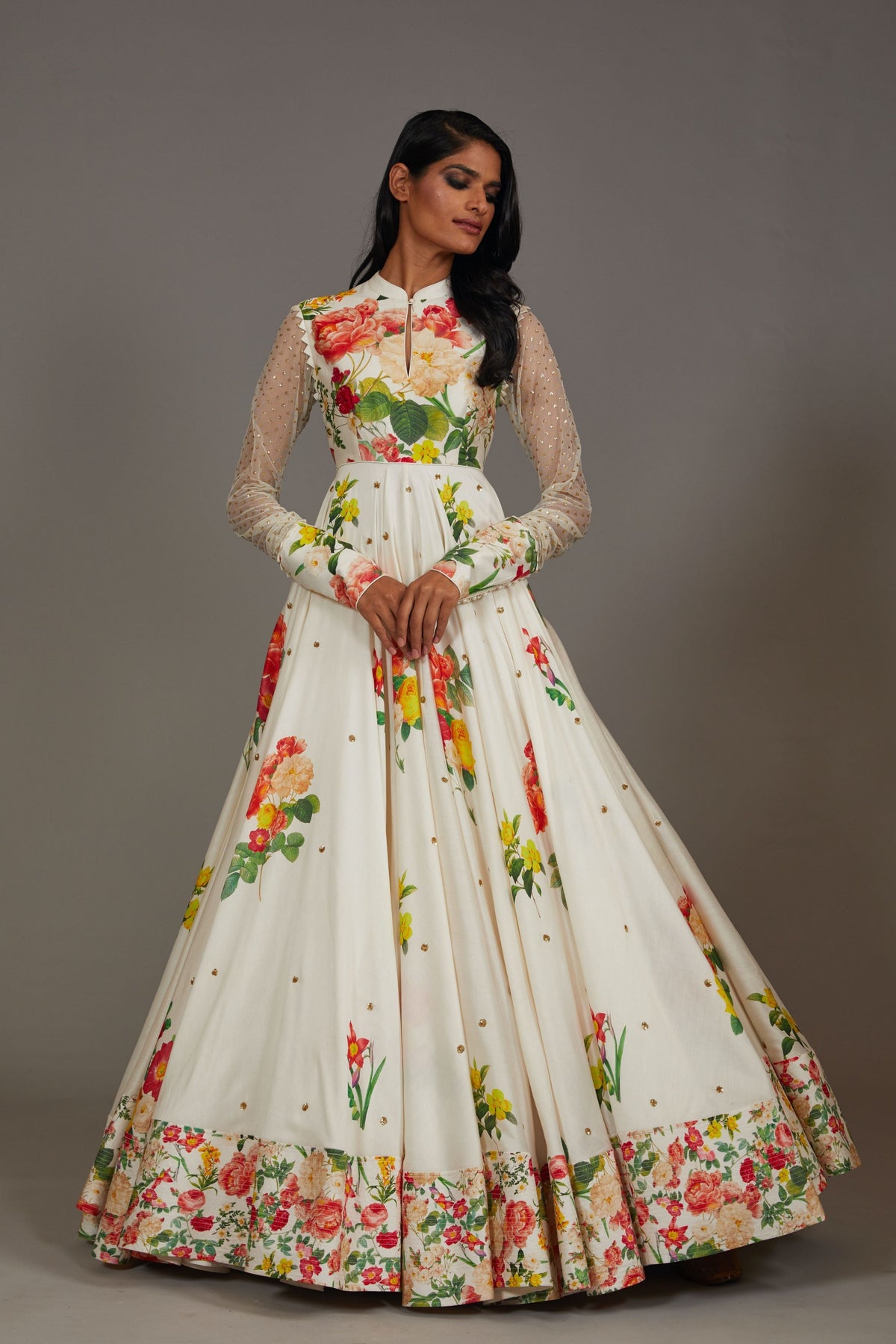 Printed Ivory Anarkali Set
