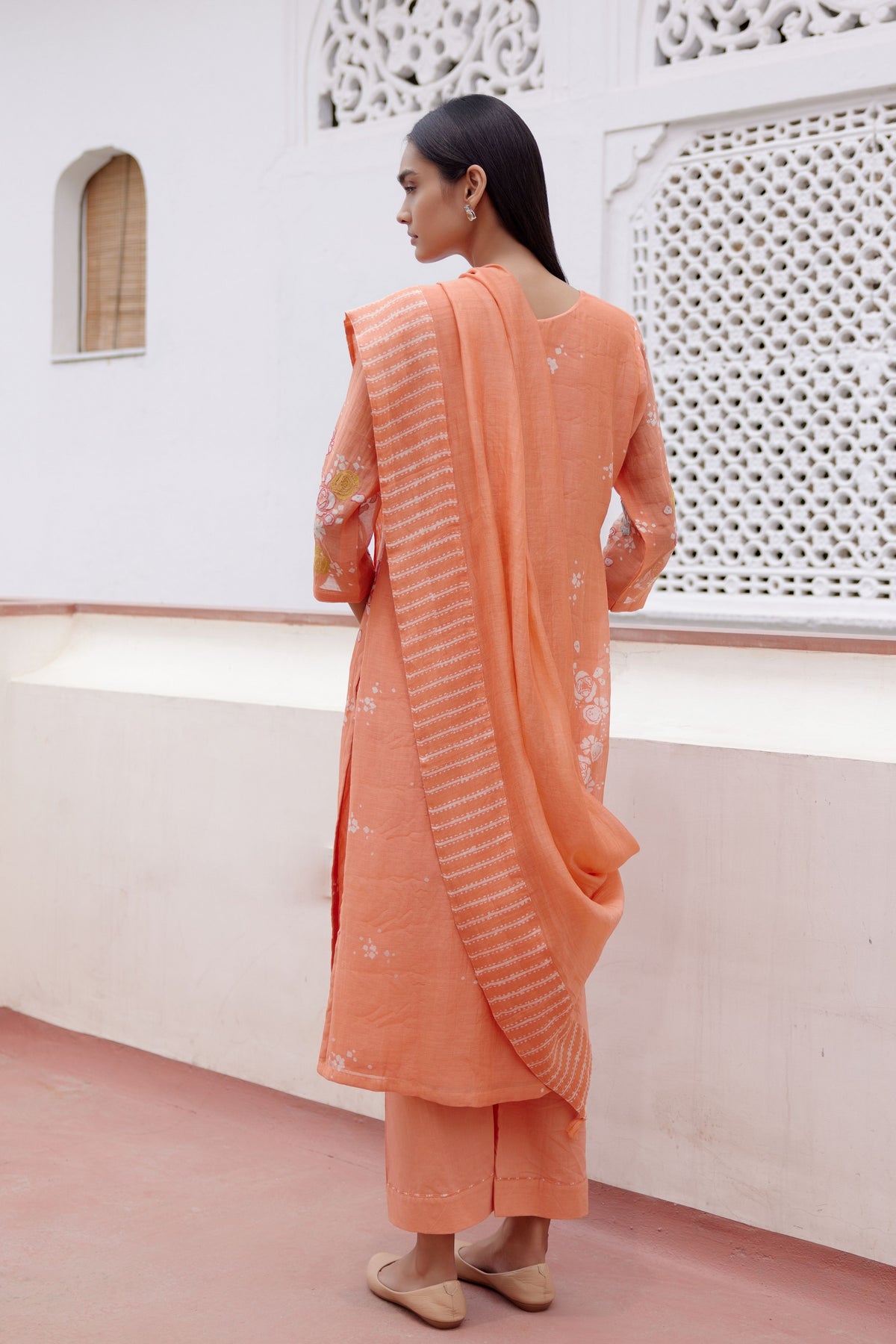 Tangerine Floral Kurta Set
