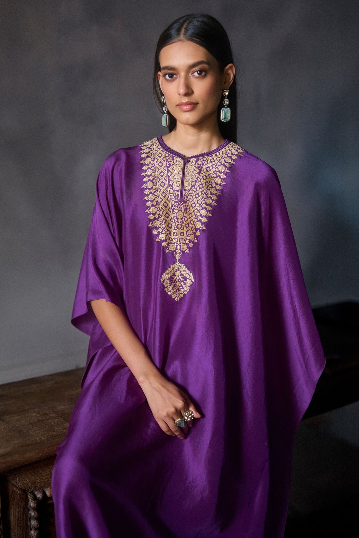 Banarasi Puple Patch Kaftan