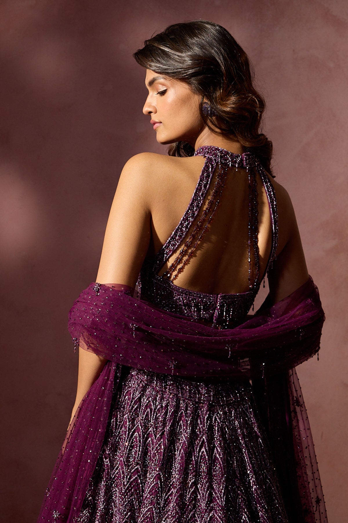 Wine Halter Lehenga Set