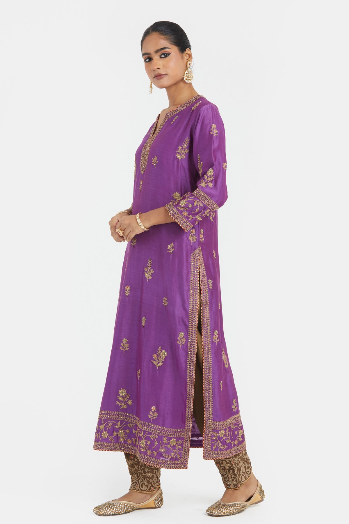 Purple Chanderi Kurta Set