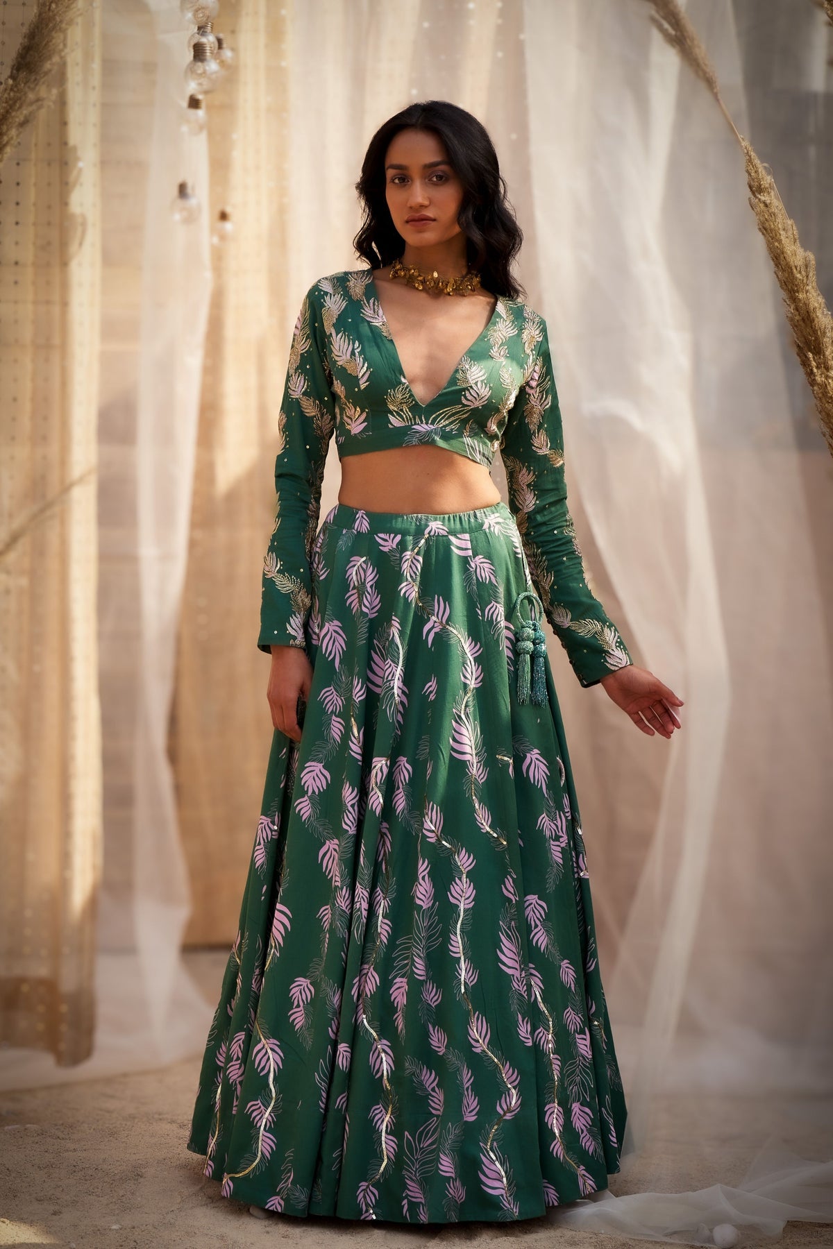 Reveria Printed Embroidered Lehenga Set