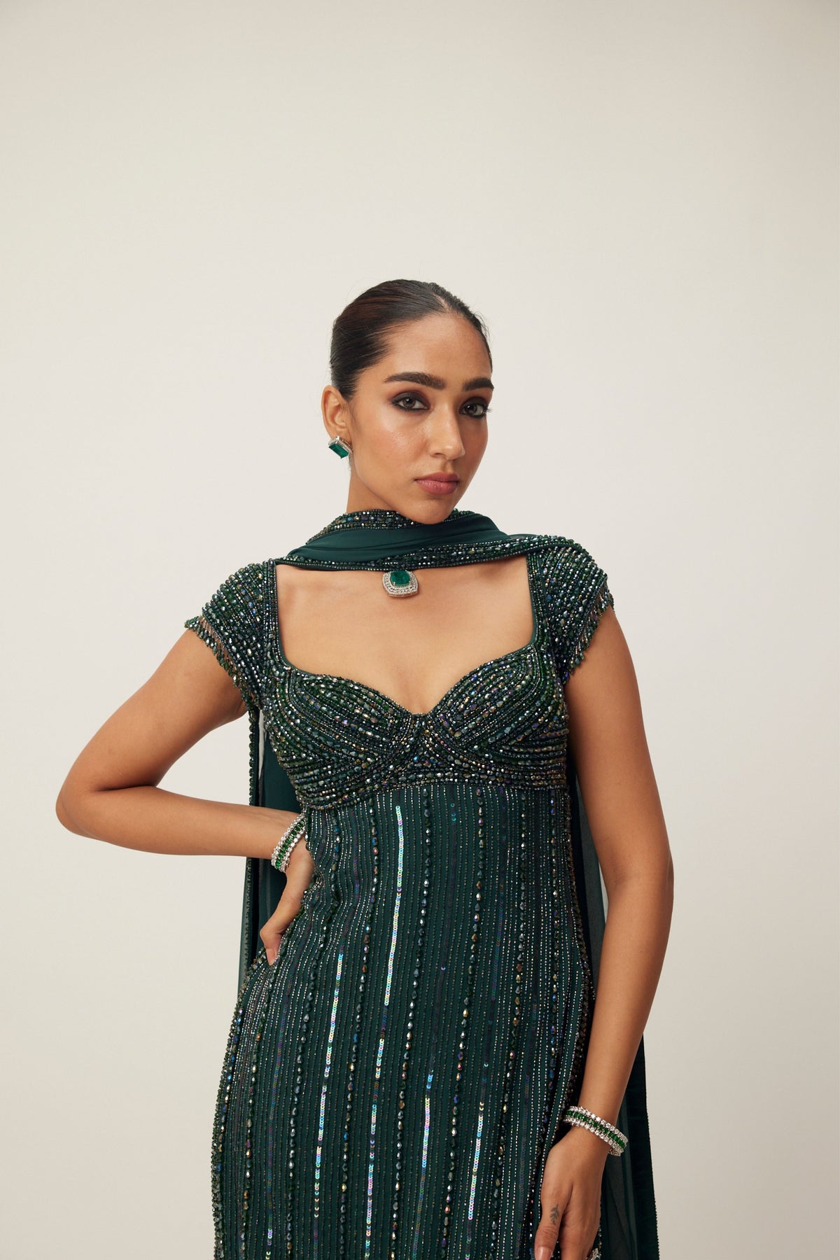 Jade Green Crystal Embellished Kurta Set