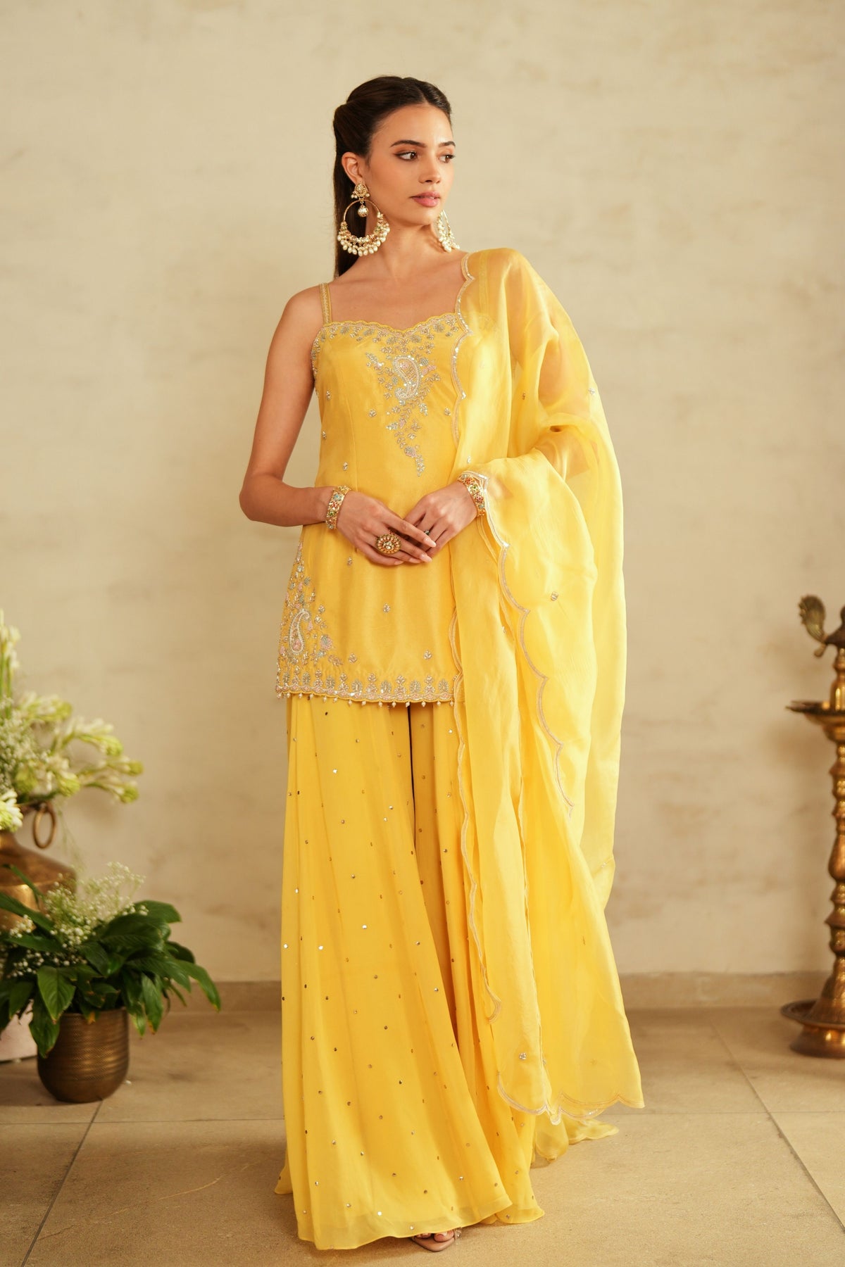 Princess Cut Yellow Sharara Set