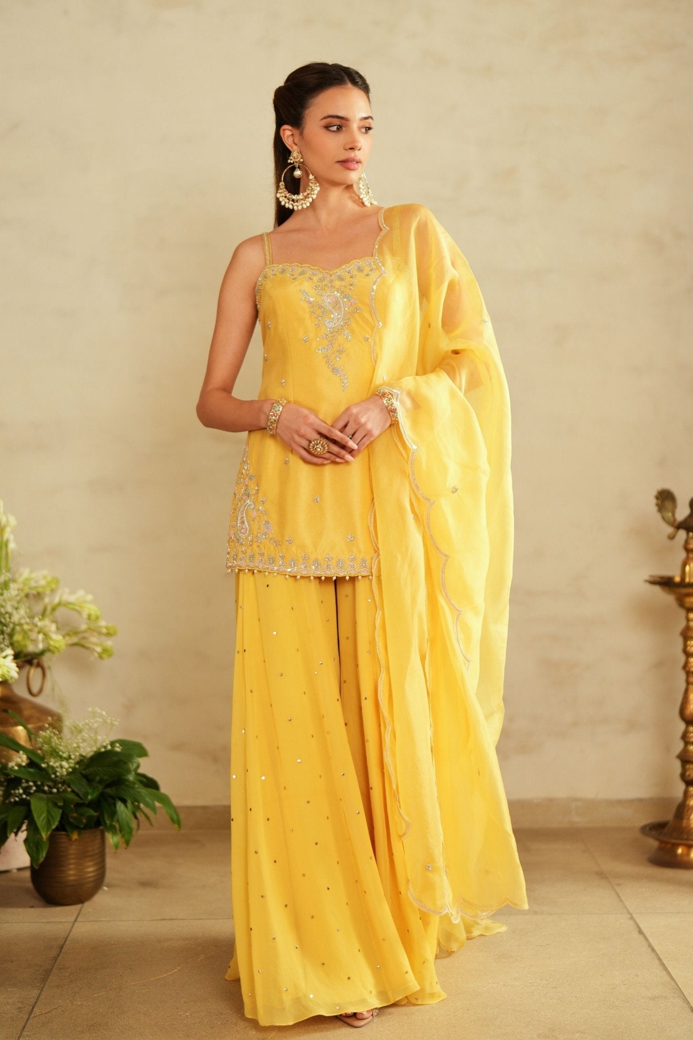 Princess Cut Yellow Sharara Set - Saisha By Charu Arora - Elahe