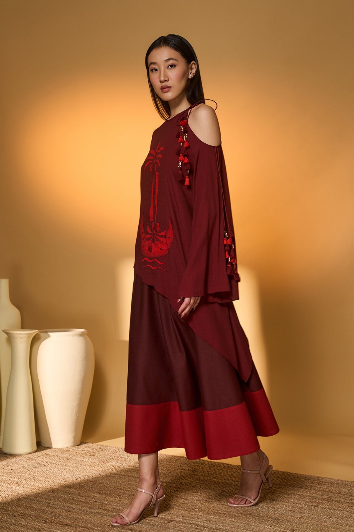Maroon Lunar Lagoon Skirt Set