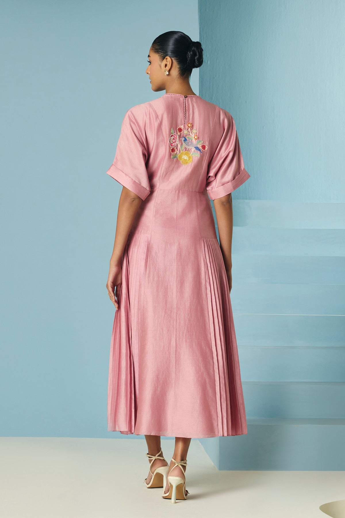 Blush Pleated Midi Dress