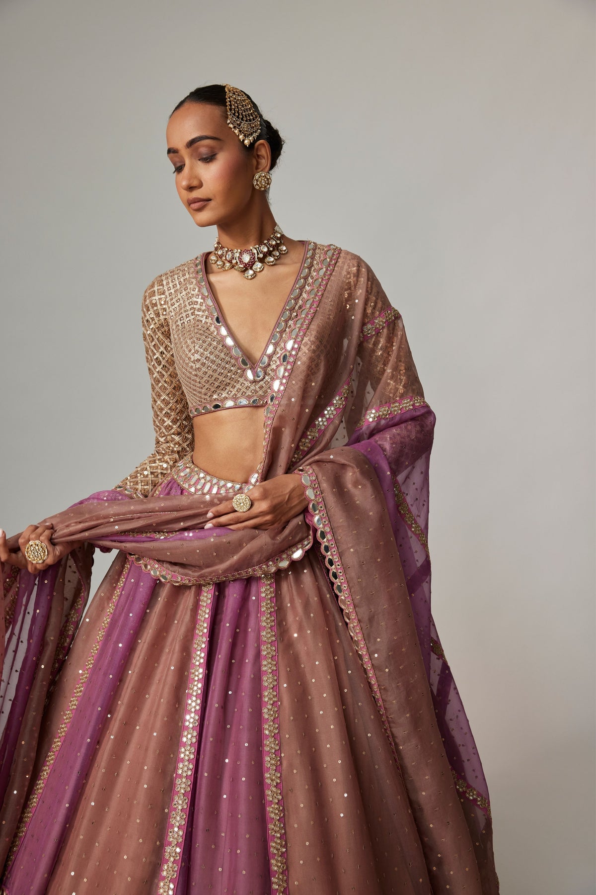Mauve Beige Multicolor Lehenga Set