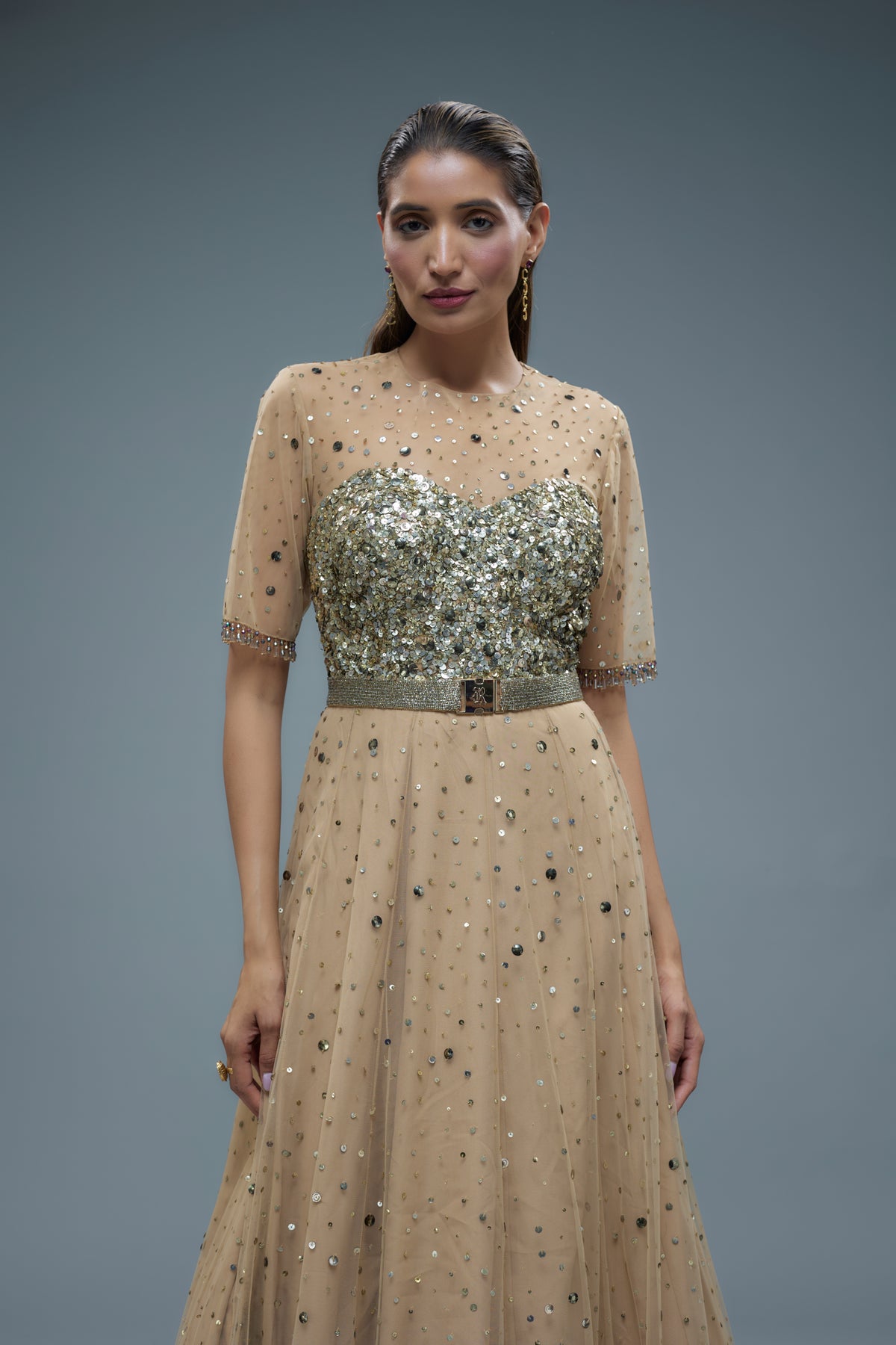 Multi Colour Flared Sequins Gown