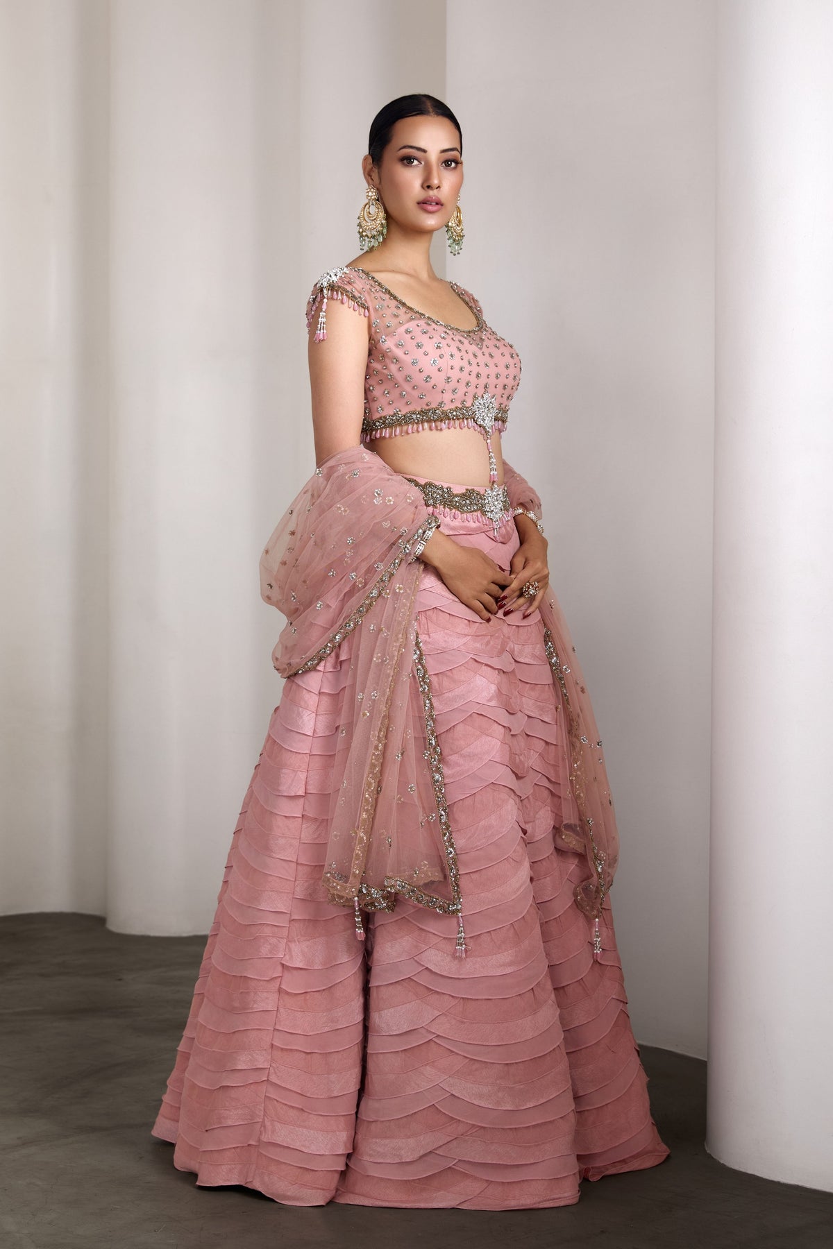 Pink Ruffle Lehenga Set