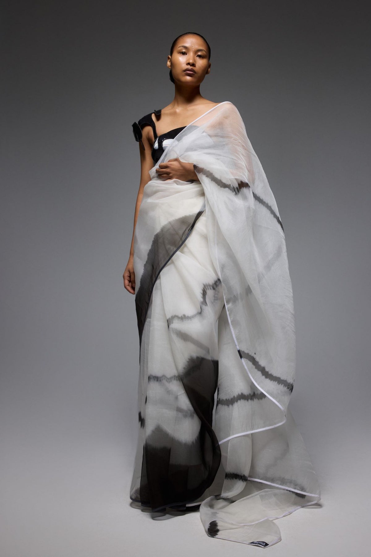 Black and White Tie Dye Saree