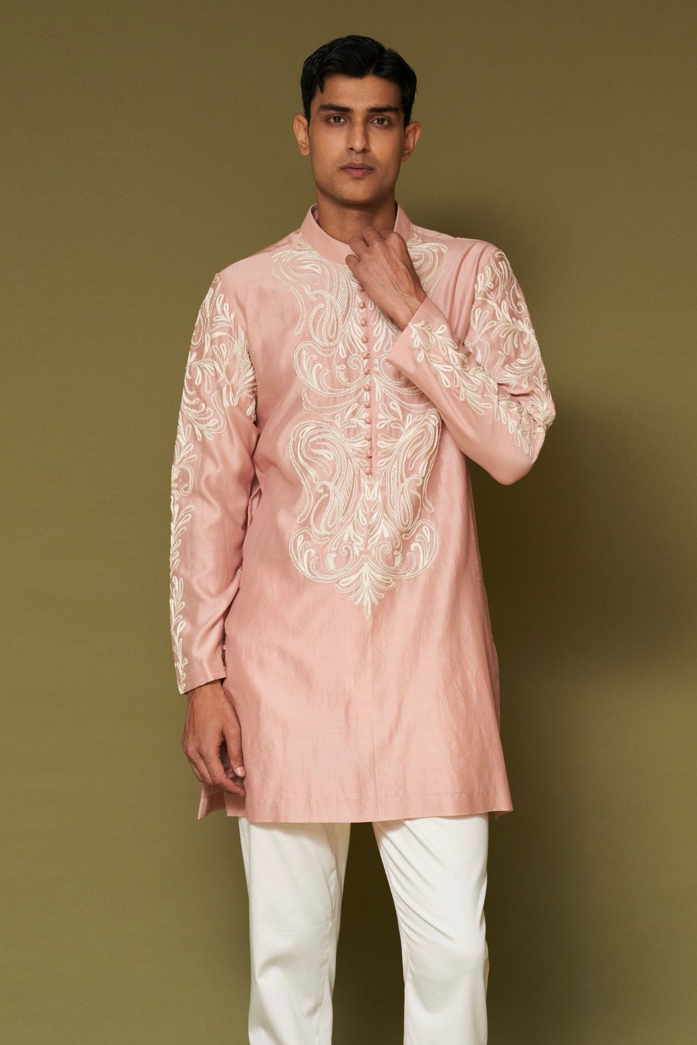 Pink Dori Embroidered Kurta Set - Devnaagri Menswear - Elahe