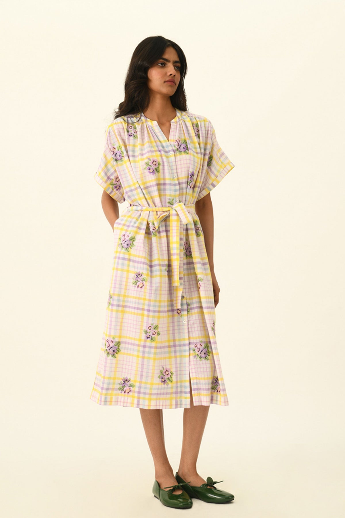 Koreana Check Belted Dress