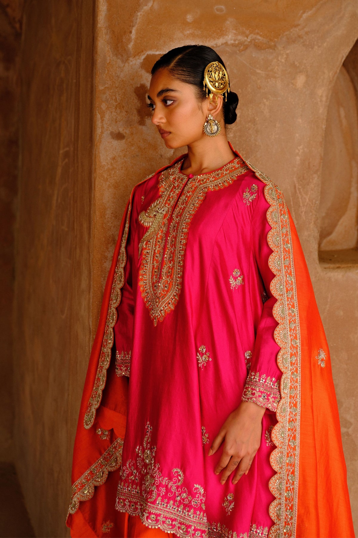 Embroidery Rani Pink Tunic Set