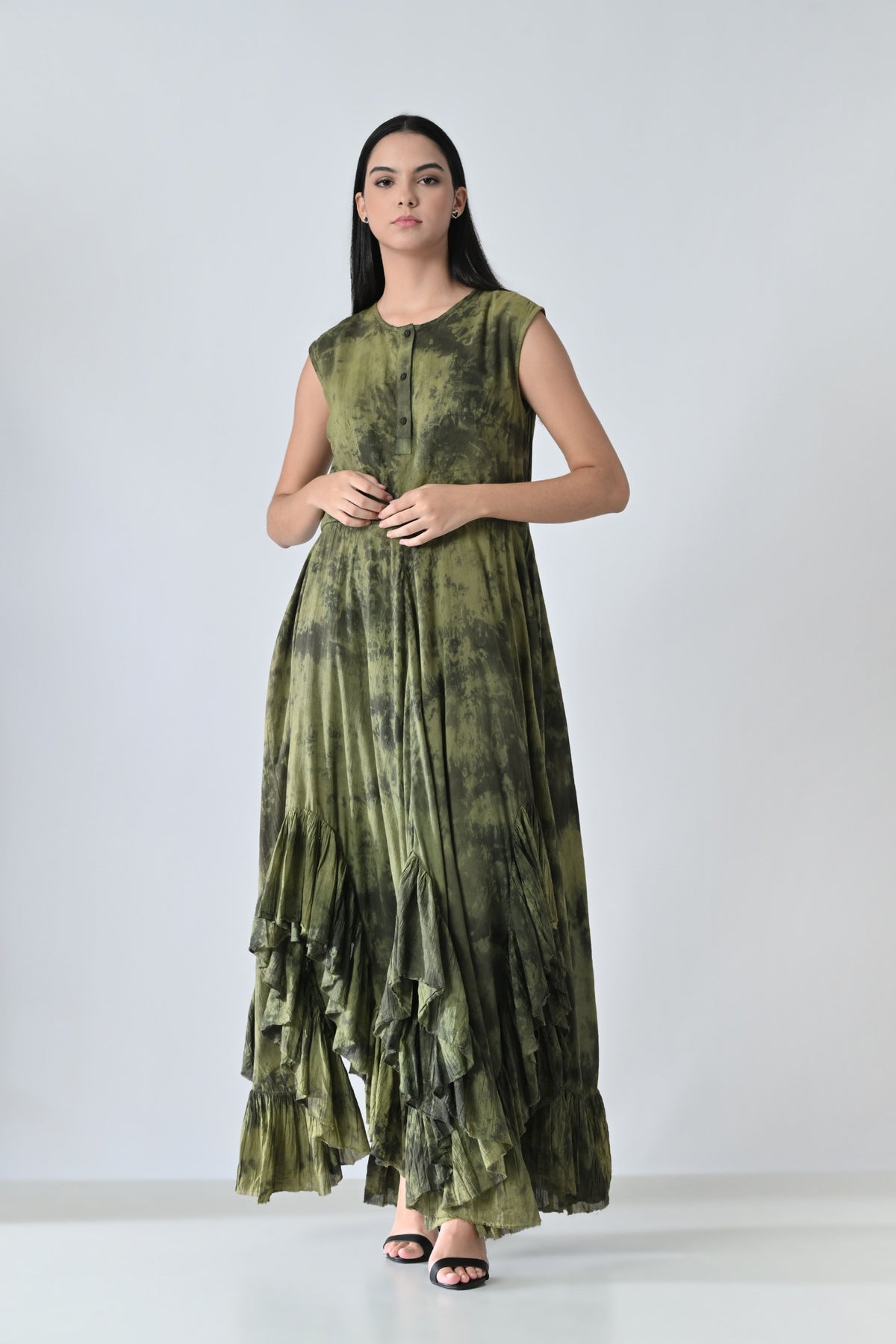 Olive Moss Garden Printed Dress