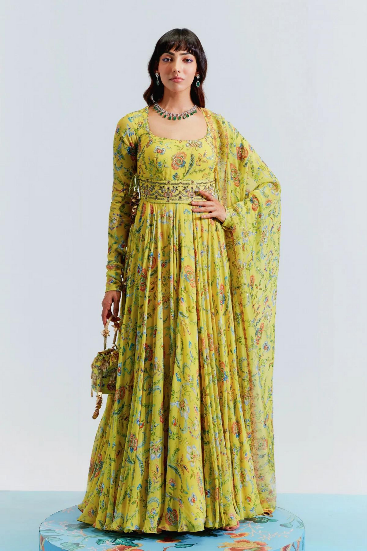 Haina Yellow Embroidered Anarkali Set